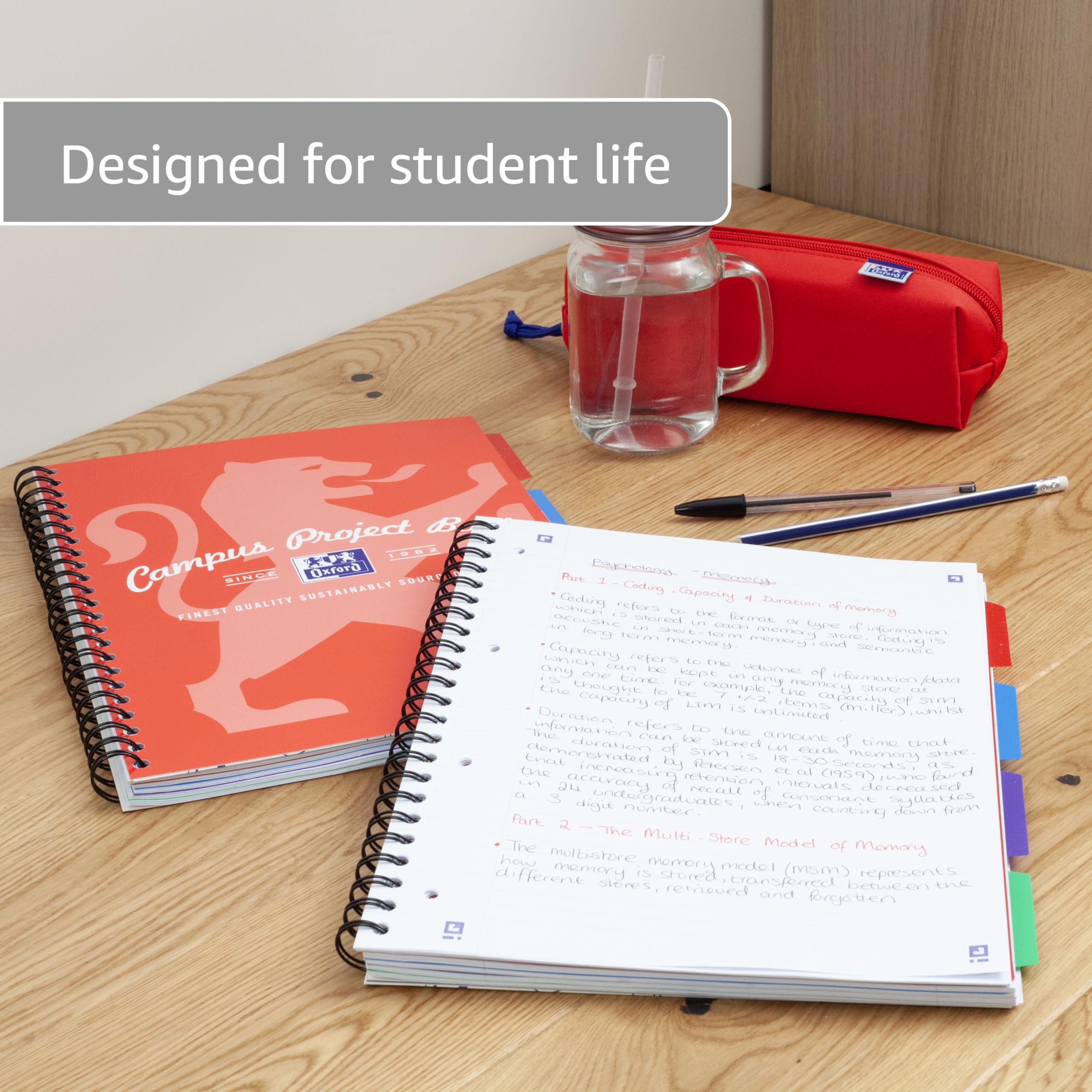 Oxford Campus A4 Project Notebook with Dividers - 200 Pages, 8mm Lined, Optik Paper+, Red 4