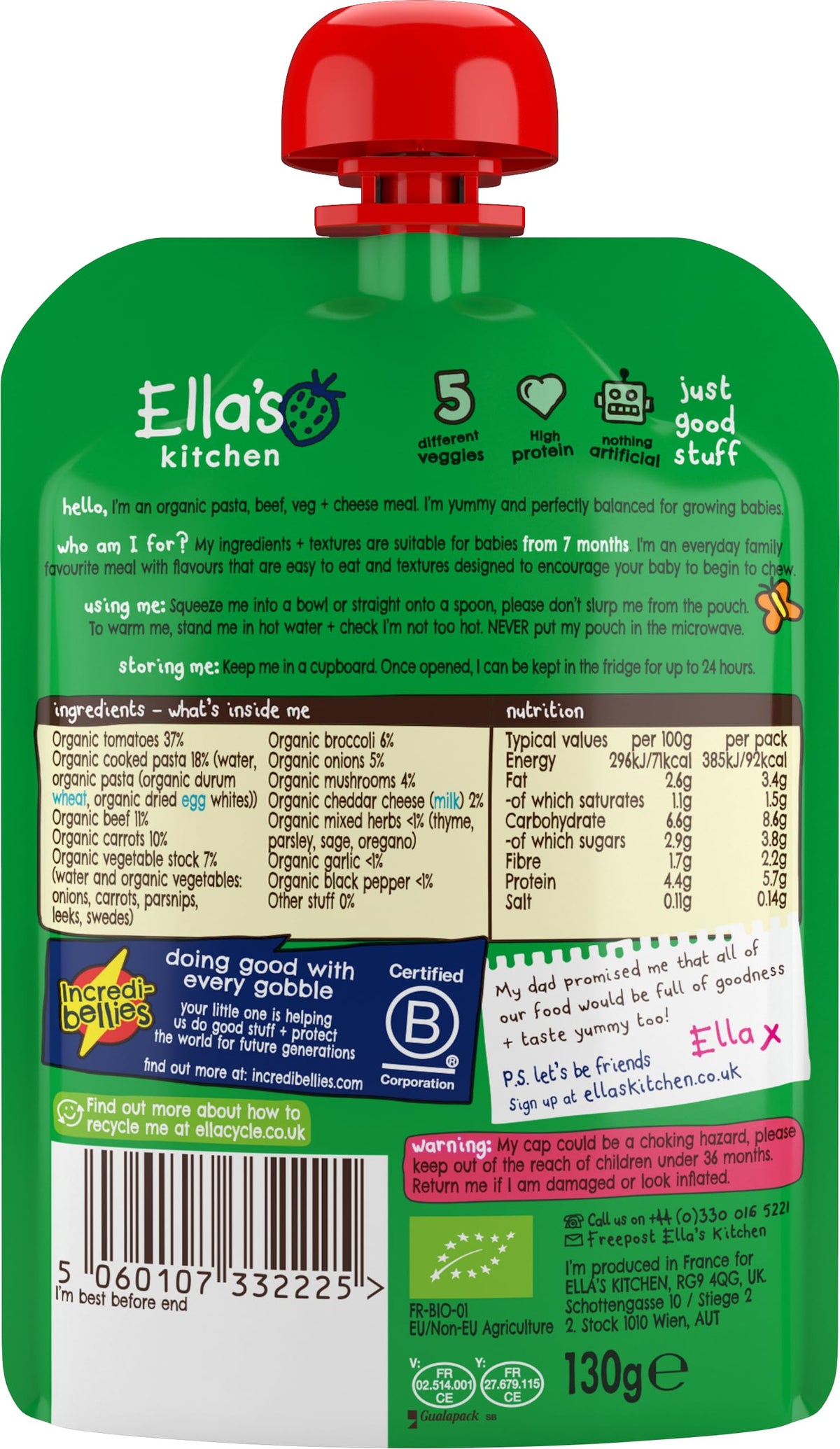 Ella's Kitchen Stage 2 Spaghetti Bolognese - 130 g, Pack of 6