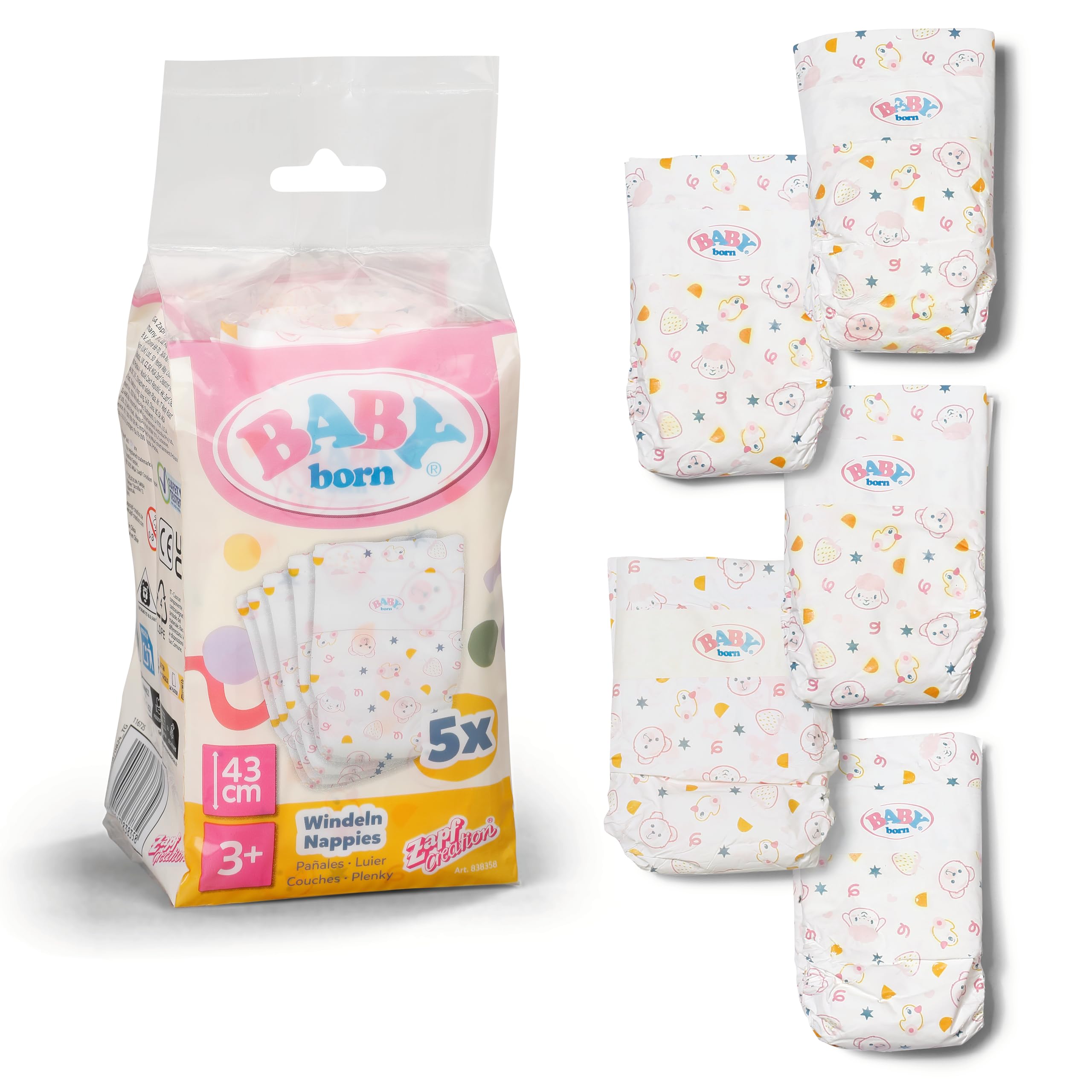 BABY born - Nappies 5-Pack for Dolls Up to 43cm (Pink, Polyester) 1
