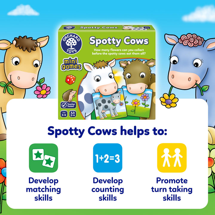 Orchard Toys Spotty Cows Mini Game – Number Matching Dice Game for Kids