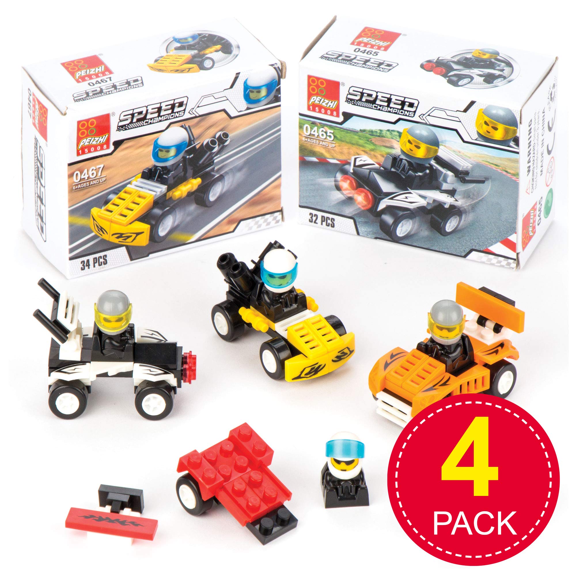 Baker Ross Build Your Own Brick Racer Kit Value Pack - Pack of 4 Novelty Building Sets