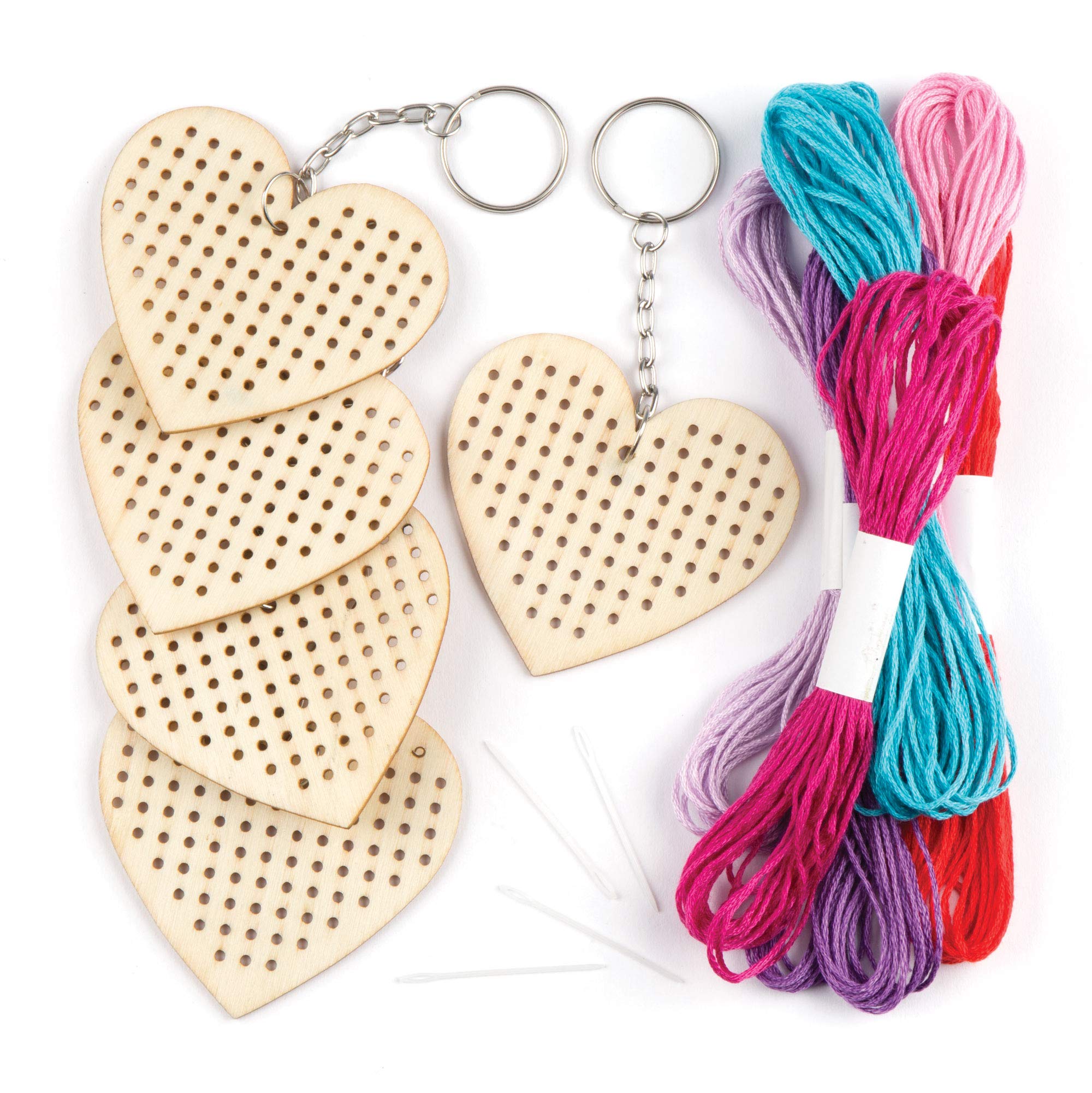 Baker Ross AR126 Wooden Heart Cross Stitch Keyring Craft Kits for Beginners (Pack of 5) 4