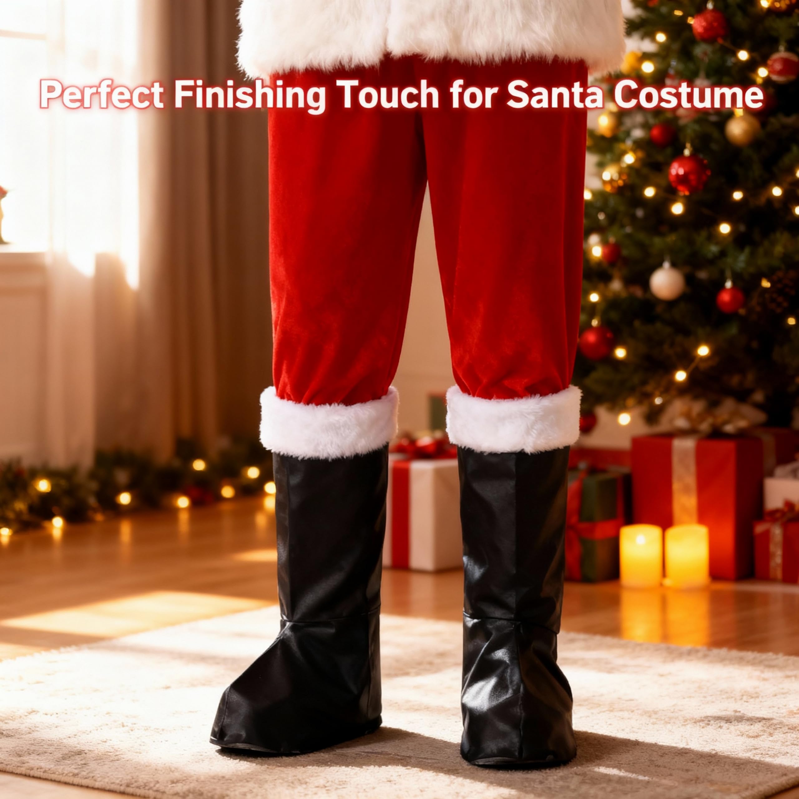 SHATCHI Santa Christmas Fancy Dress Boot Covers with Fur Trim 8