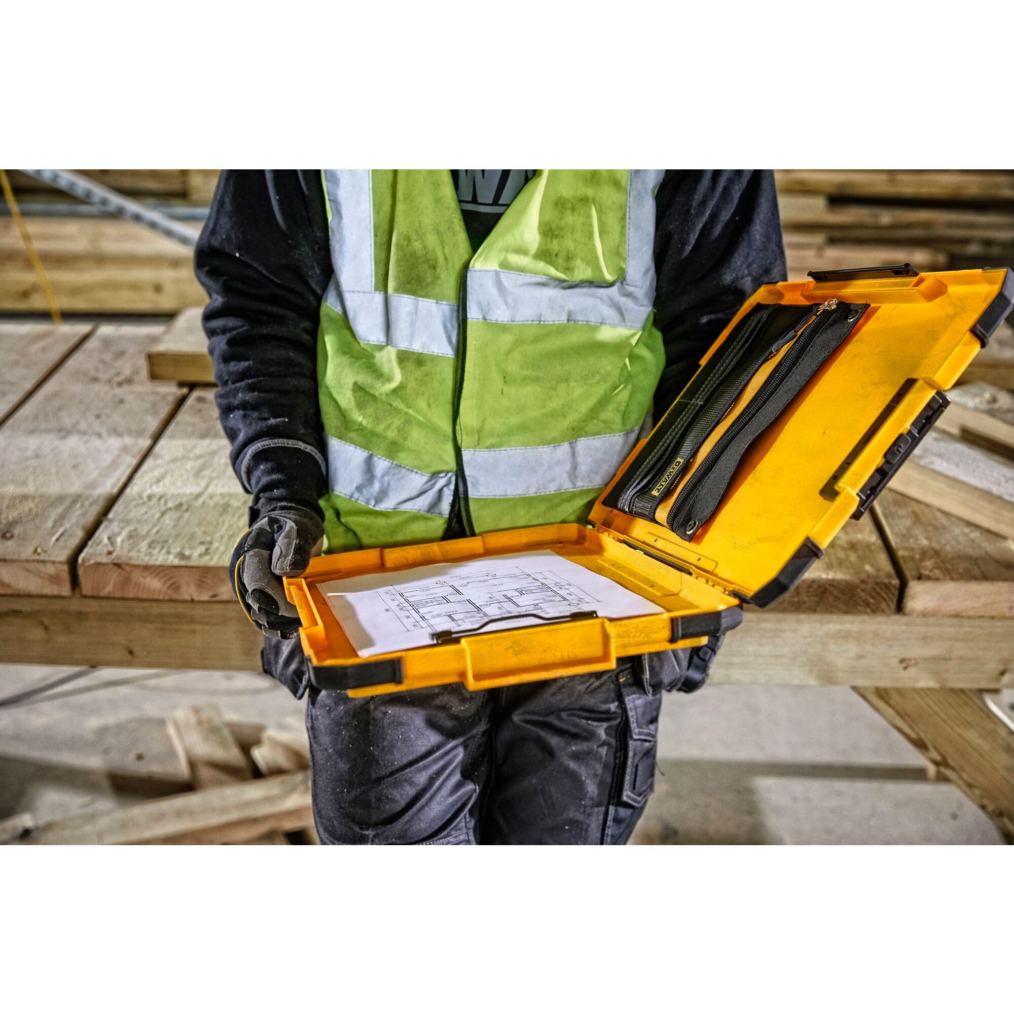 DEWALT TSTAK Clipboard with Dual Storage and Integrated LED Light | Plastic/Metal | Multi Color 9