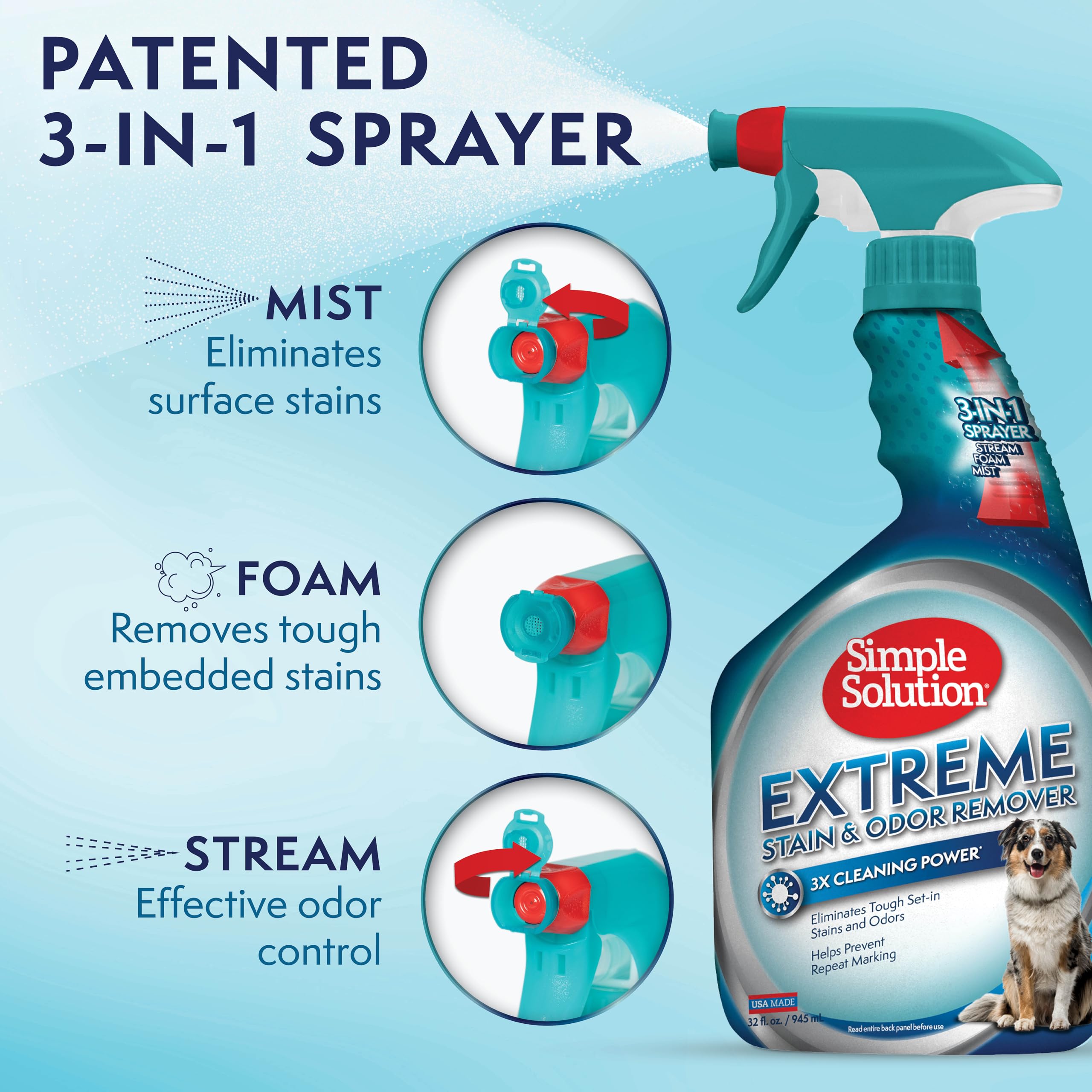 Simple Solution Extreme Pet Stain and Odour Remover - Triple Strength | 945ml | Fresh Scent 3