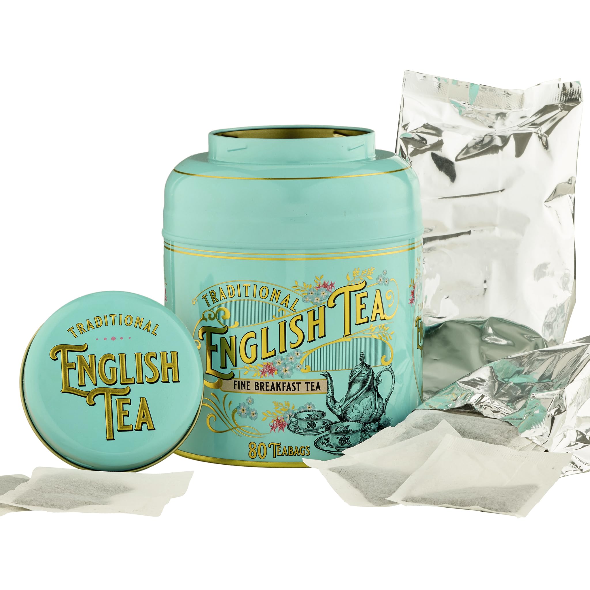 New English Teas Vintage Victorian Mint-Green Tea Caddy with 80 English Breakfast Teabags 10