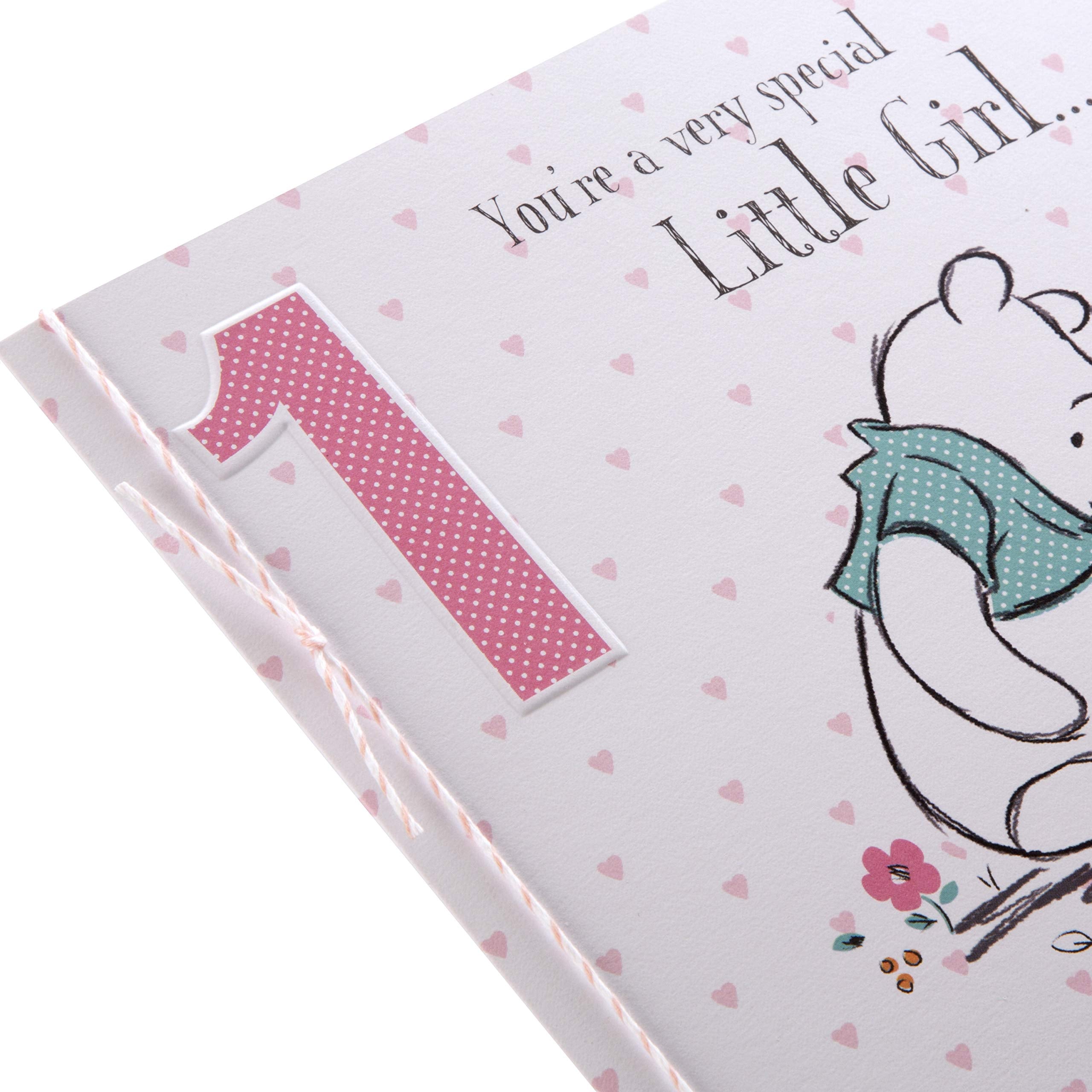 Hallmark Winnie-The-Pooh 1st Birthday Card for Little Girl | 18cm x 16cm | Kraft Envelope Included 3