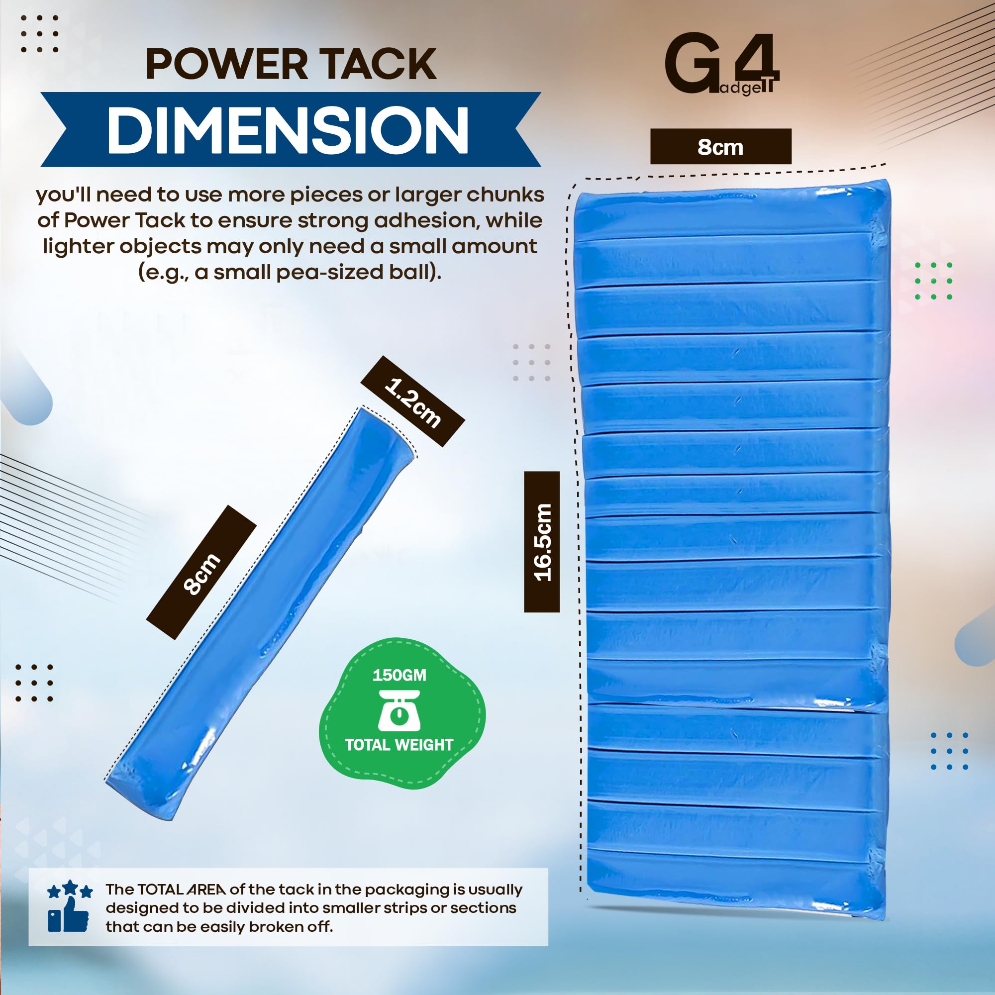 G4GADGET Power Tack Blue Adhesive Putty - Reusable, Non-Marking, Strong Hold | 150g Pack 4