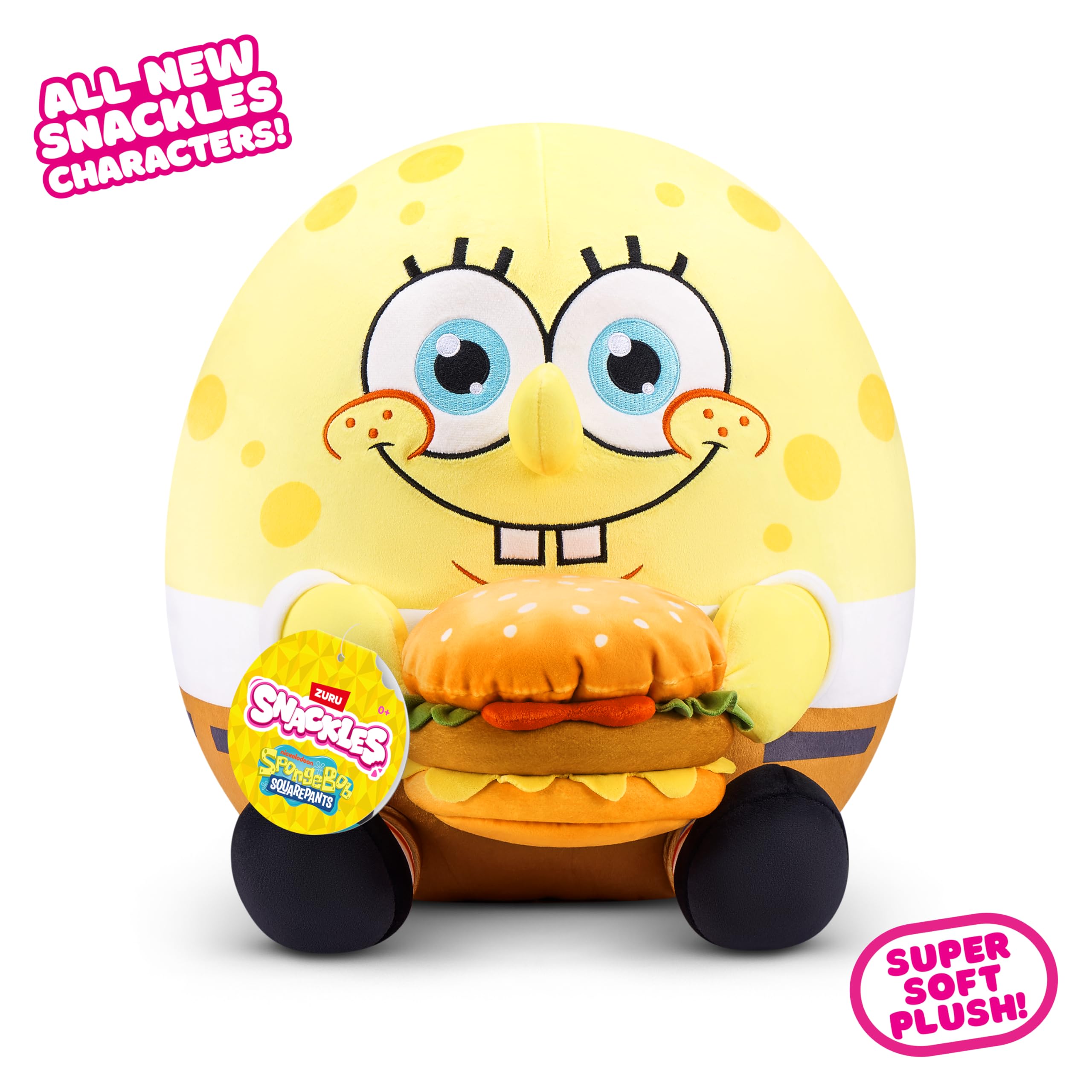 Snackles 14-inch SpongeBob Squarepants Plush by ZURU - Super-Soft Stuffed Animal with Snack, Ages 0+ 5