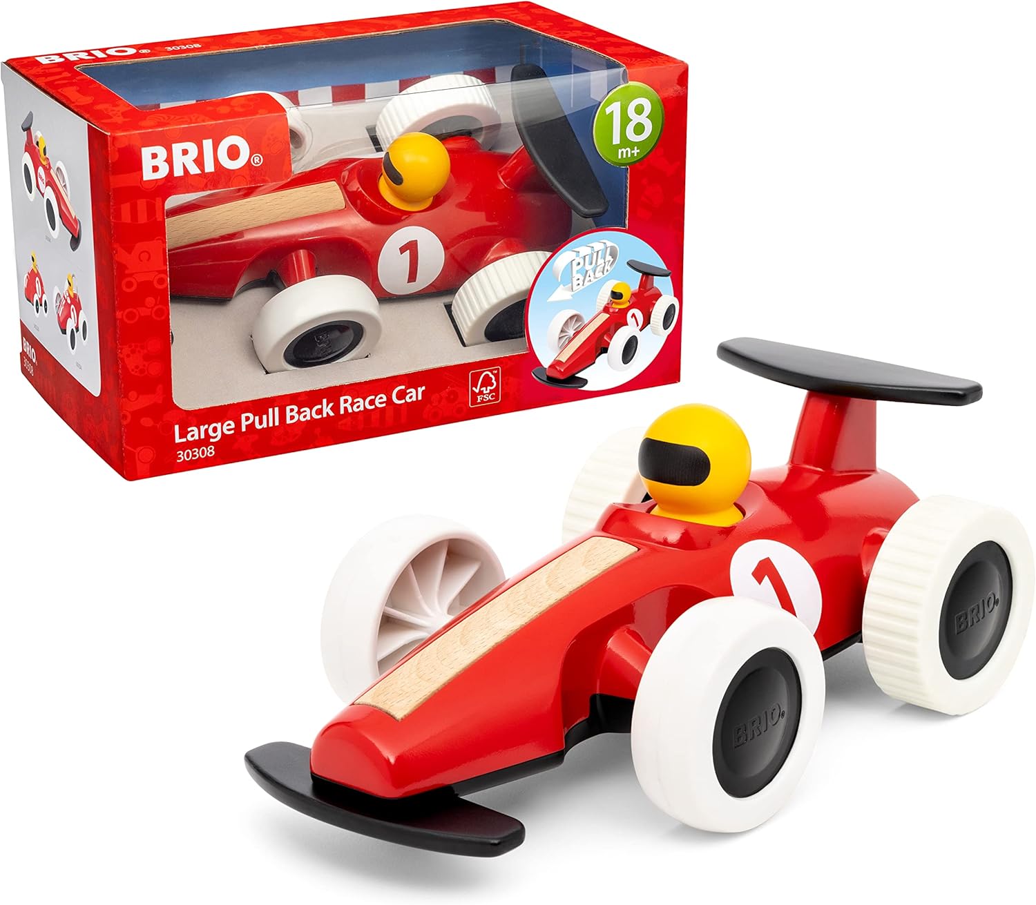 BRIO Large Pull Back F1 Race Car - Educational Toddler Vehicle for Ages 18 Months+ 1