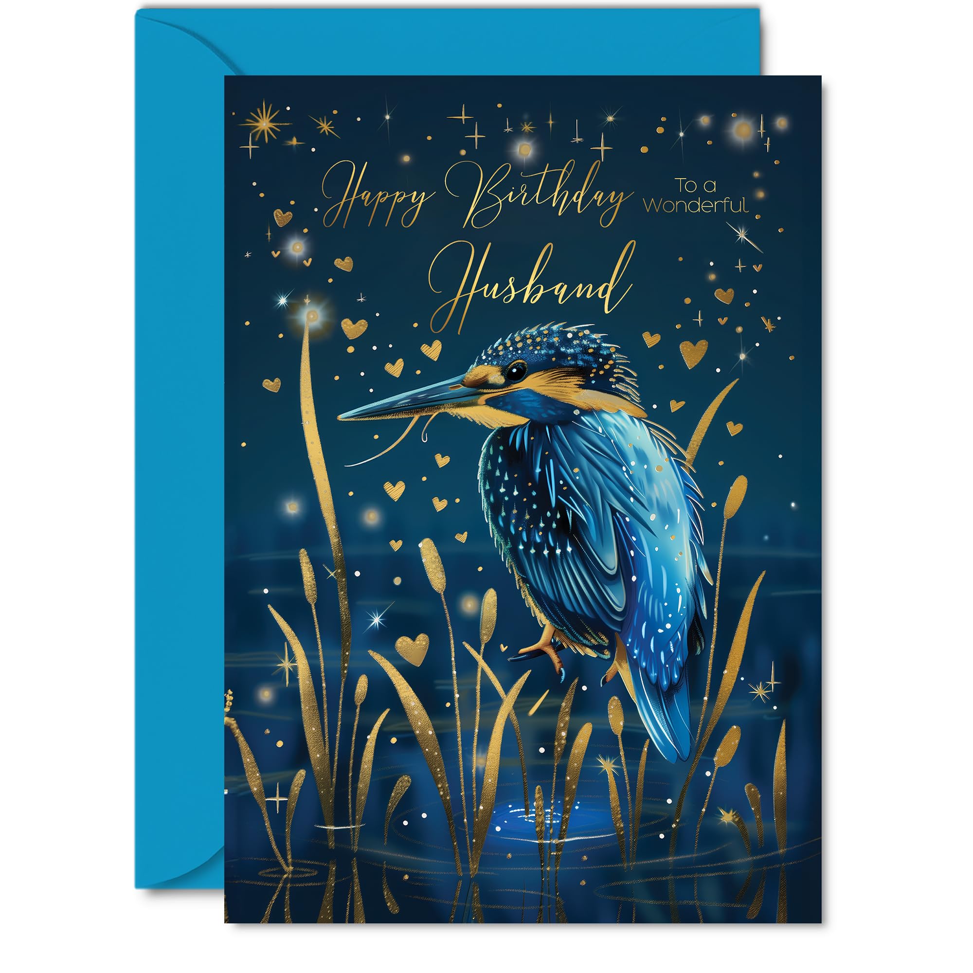 Giftzie Beautiful Gold Birthday Card for Husband - Wonderful Golden Kingfisher | A5 Size | FSC Certified 1