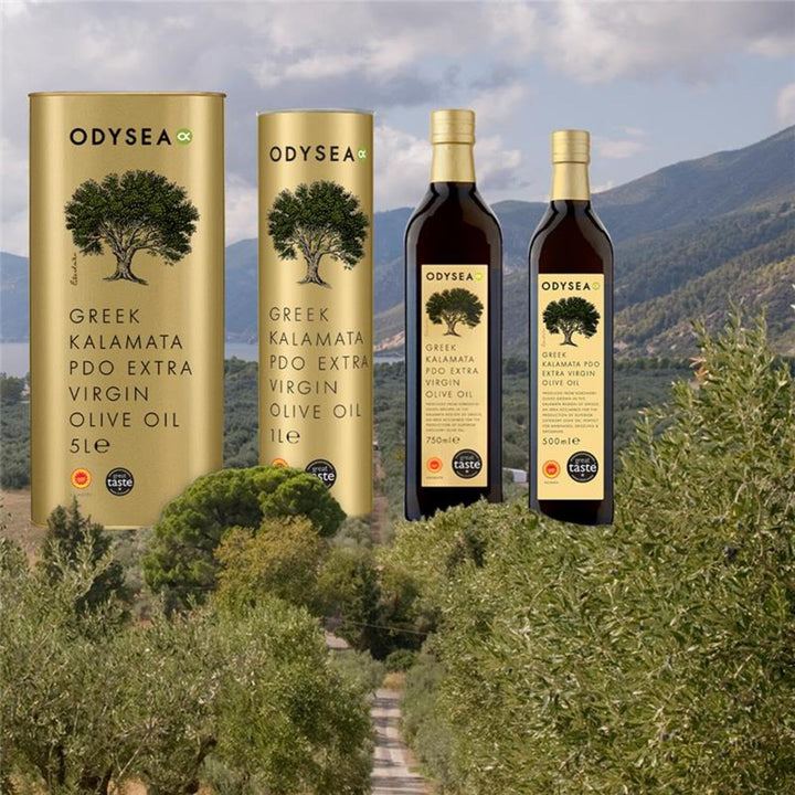 Odysea Greek Kalamata PDO Extra Virgin Olive Oil, 1L Glass Bottle