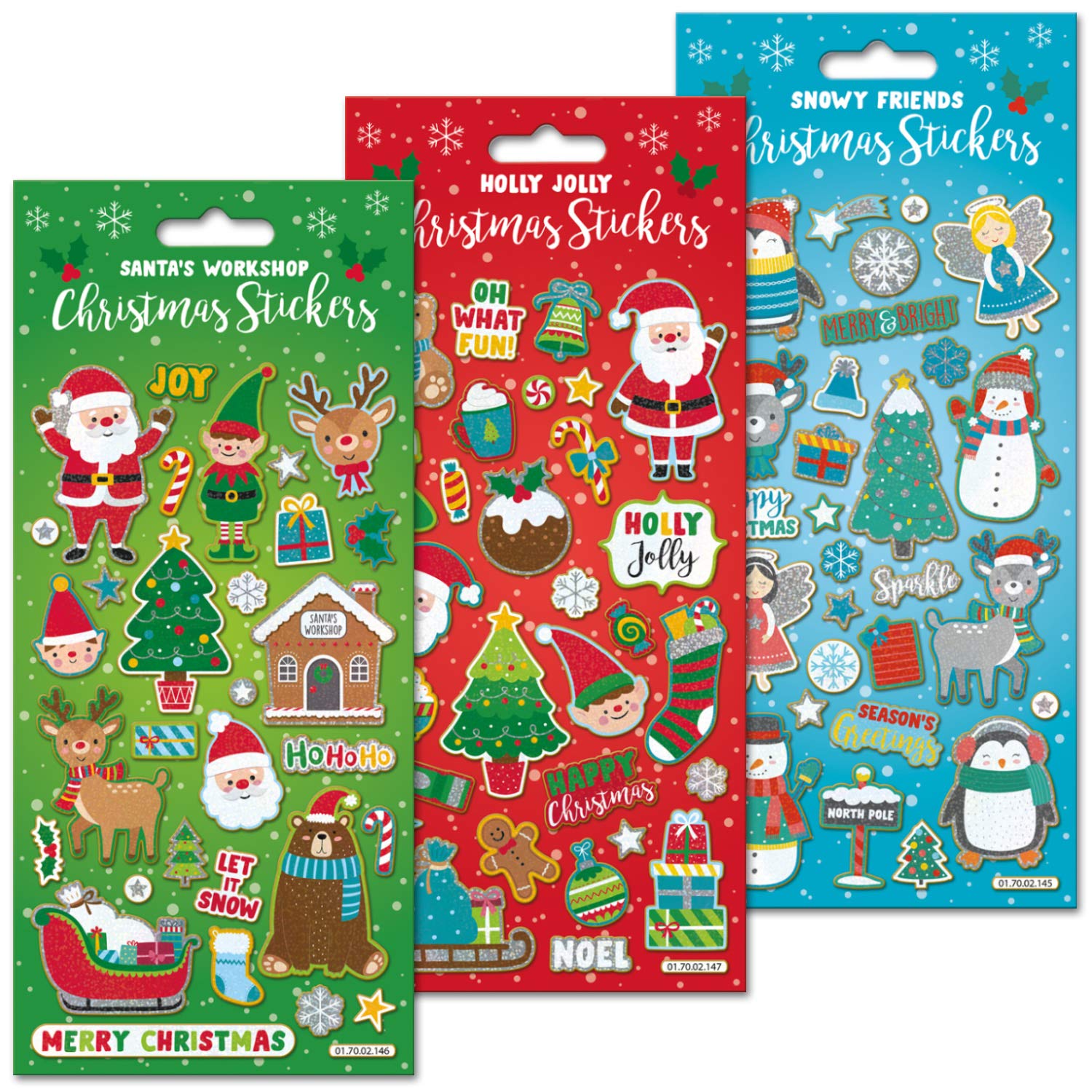 Paper Projects Sparkly Reusable Christmas Sticker Collection - Snowy Friends, Santa's Workshop, Holly Jolly Designs 1