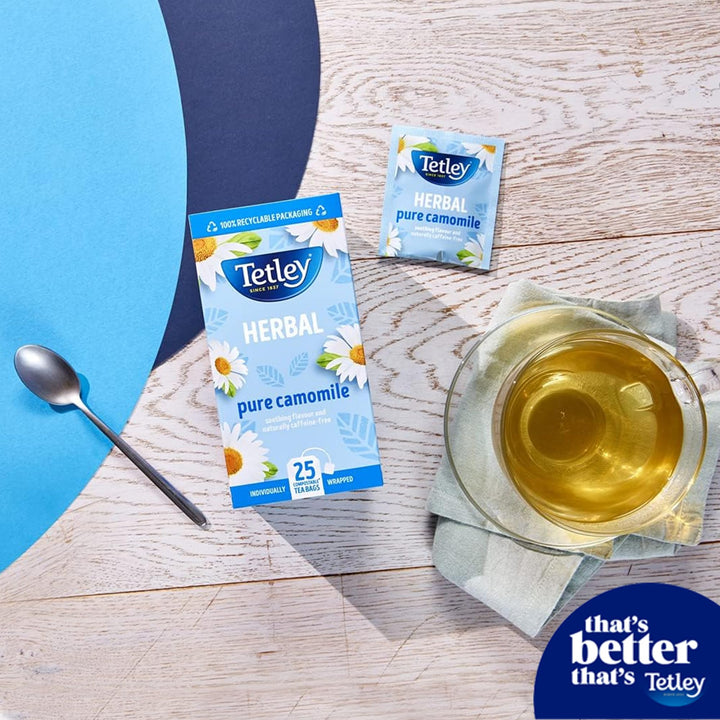Tetley Pure Camomile Herbal Tea - 4 Boxes of 20 Teabags (80 Total), Naturally Caffeine-Free