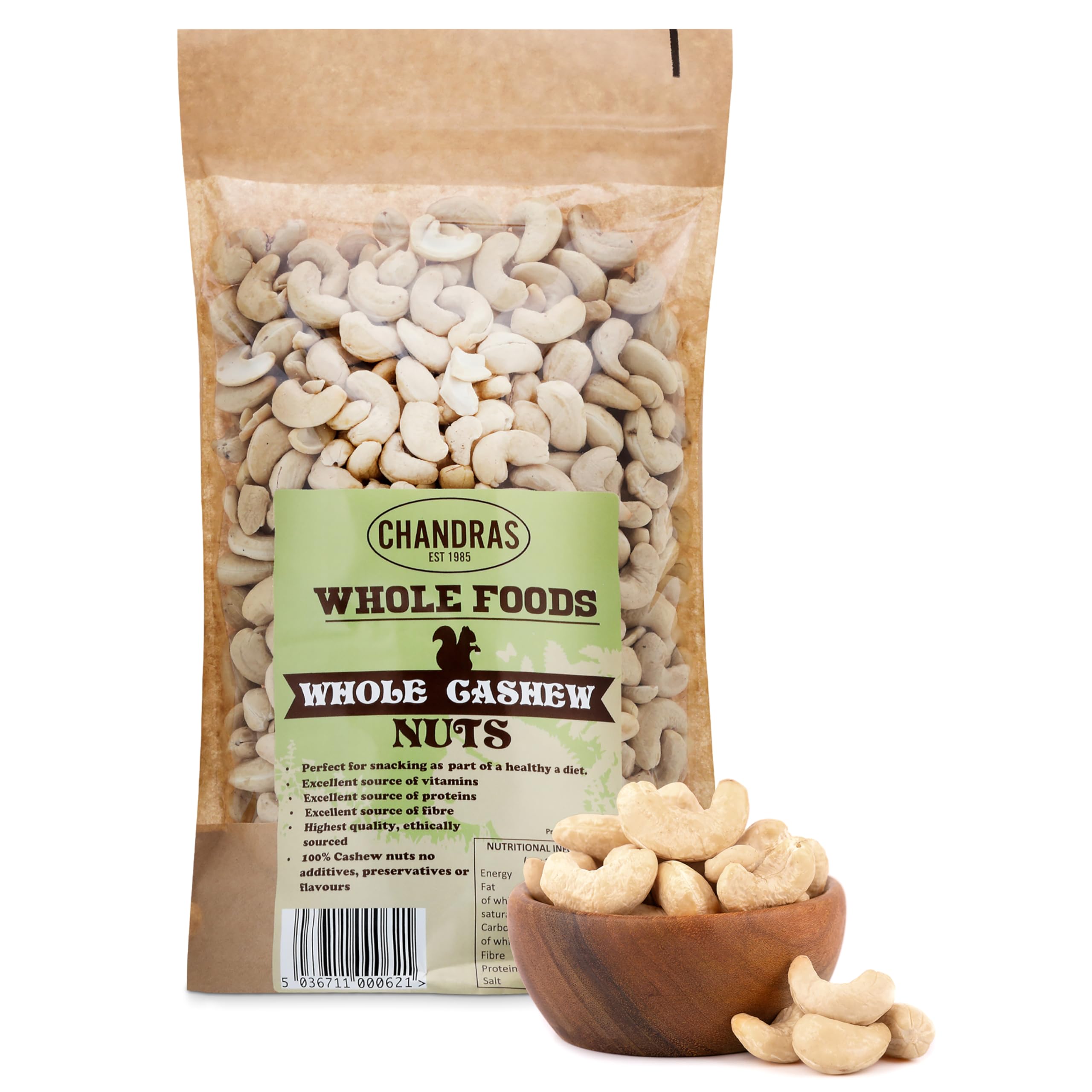 CHANDRA Whole Foods Raw Deshelled Whole Cashew Nuts - 1KG | Low-GI | Vegan & Gluten-Free 1
