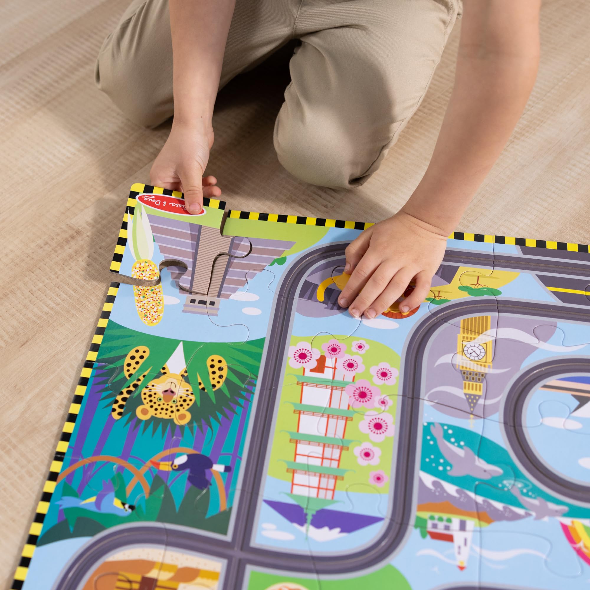 Melissa & Doug Race Around the World Floor Puzzle with 2 Wind-Up Vehicles | Age 3+ | 48 Pieces 6
