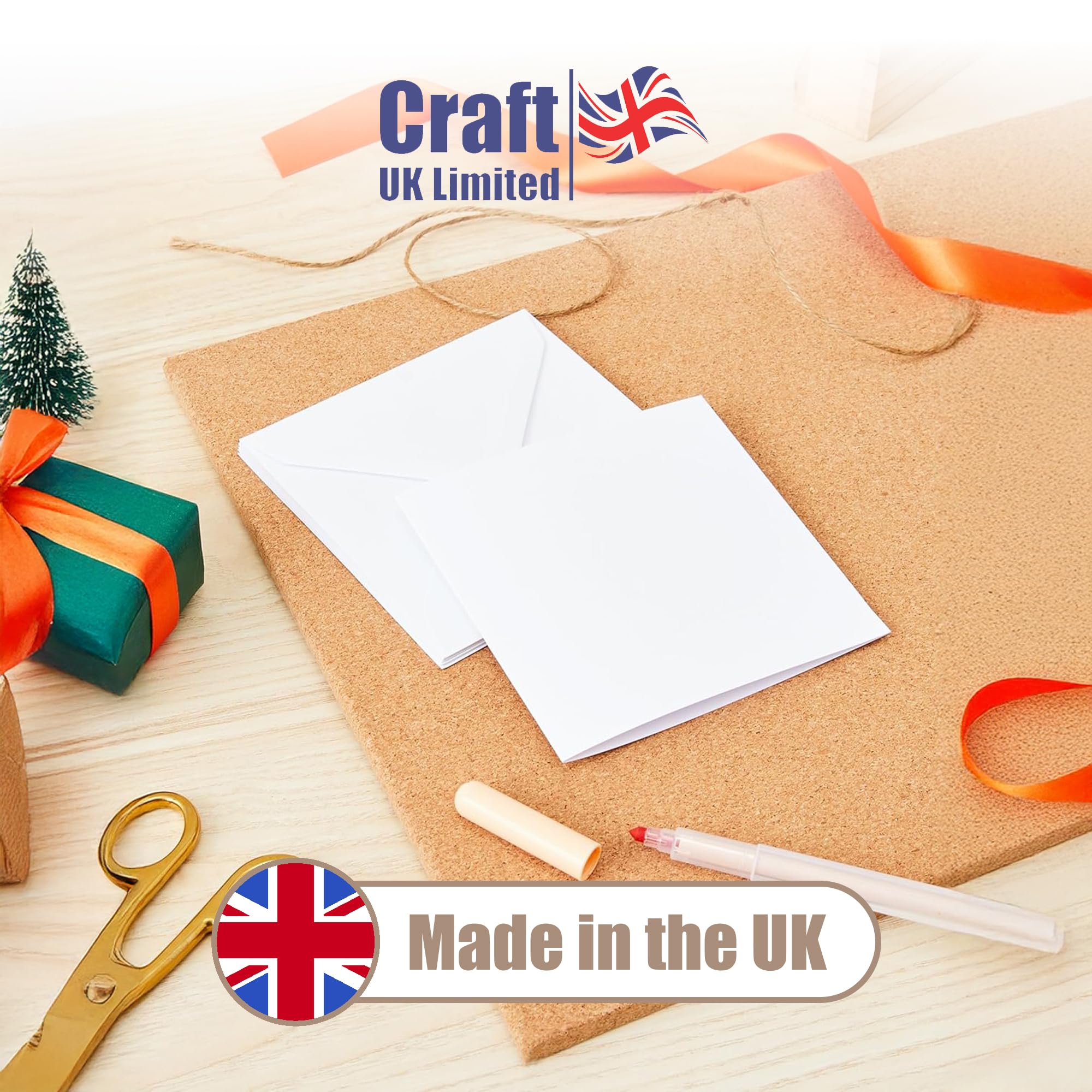 Craft UK White Cards & Envelopes - 50 Pack | 6 x 6 Size | Pre-scored