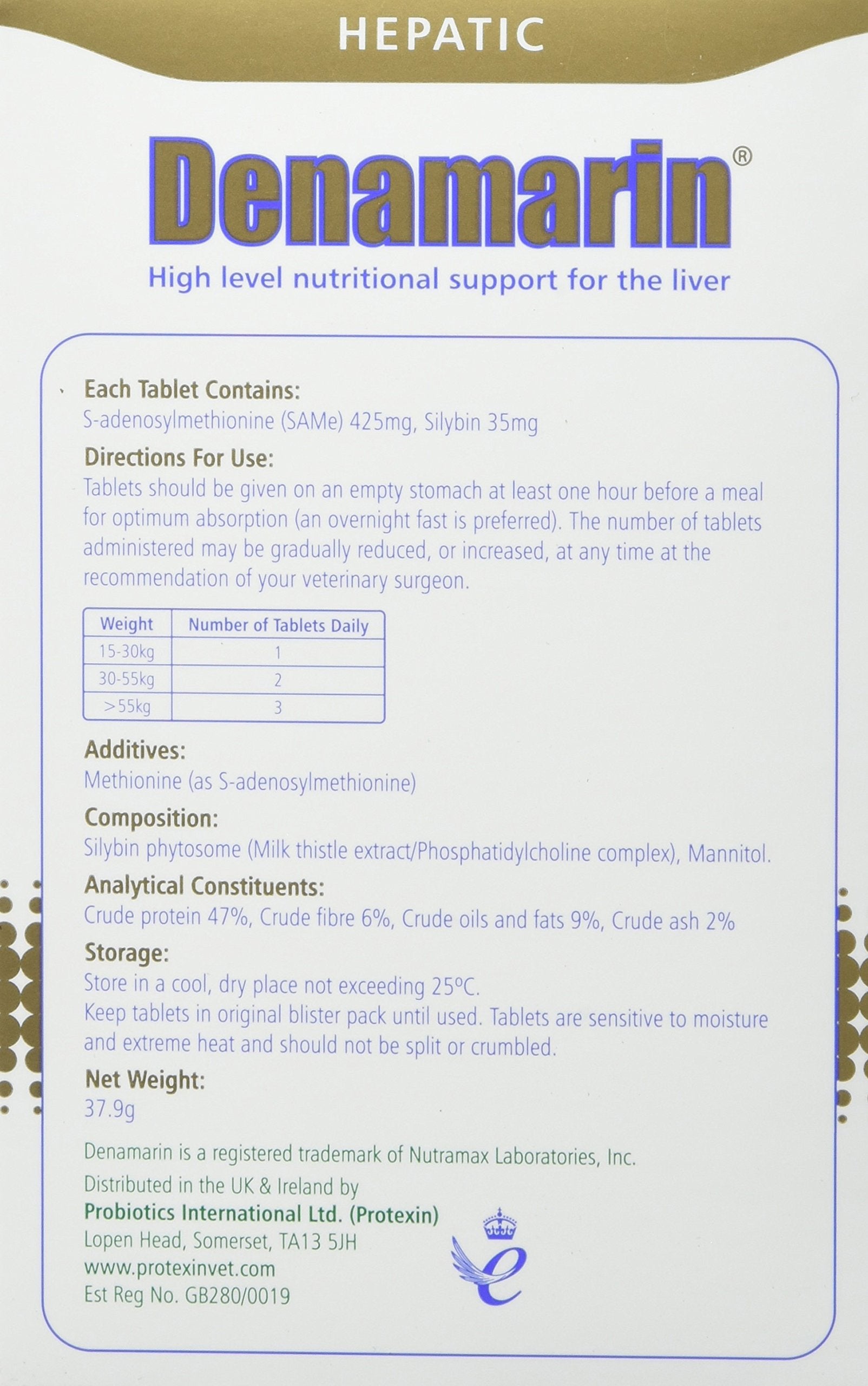 Protexin Denamarin Large Dog Multivitamin Liver Support Tablets, 30 Count