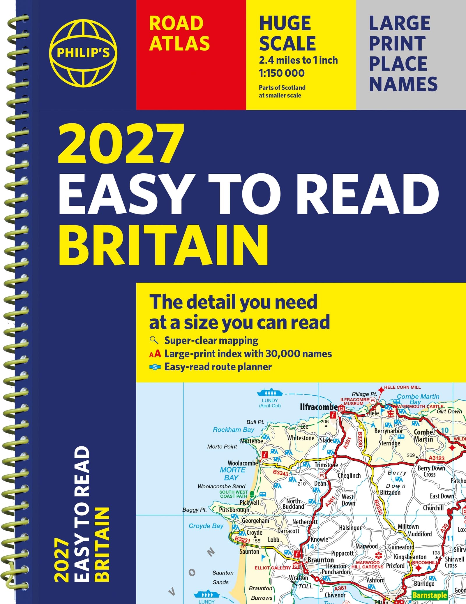 Philip's Philip's 2027 Easy to Read Road Atlas of Britain - A4 Spiral Binding | 1:150,000 Scale | 352 Pages 1