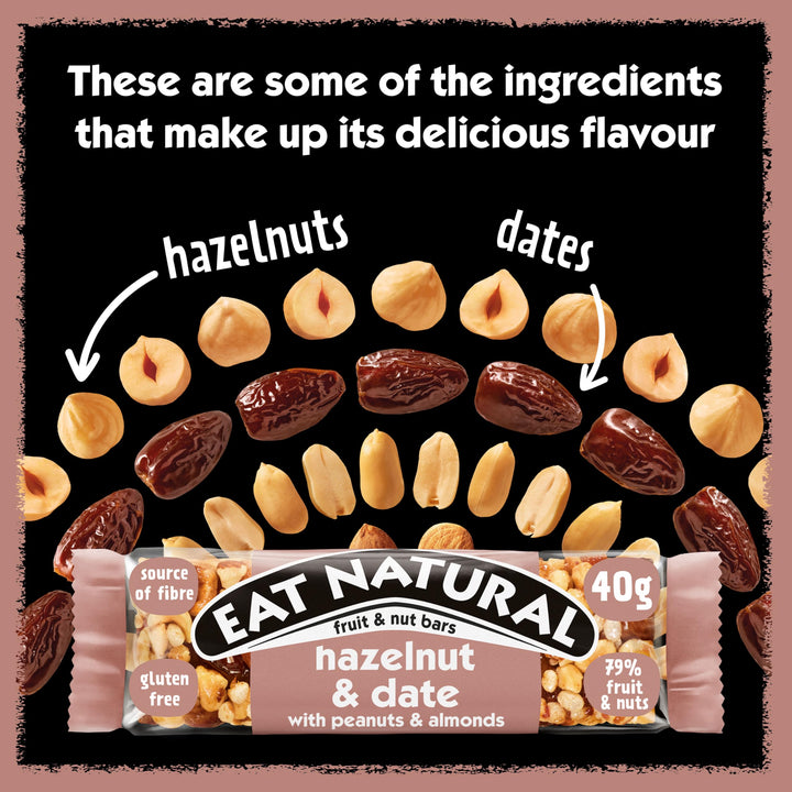 Eat Natural Hazelnut & Date with Peanuts & Almonds Fruit & Nut Bars 12 x 40g