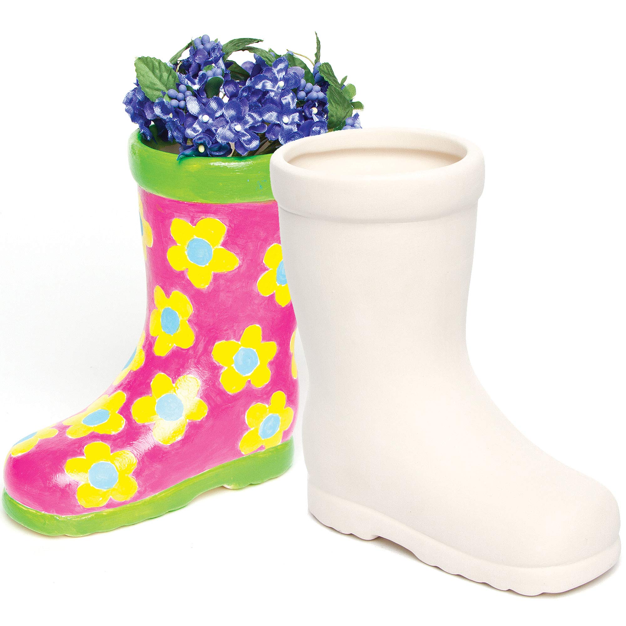 Baker Ross Wellington Boot Ceramic Flowerpots for Kids Crafting, Pack of 2 | Ready to Paint