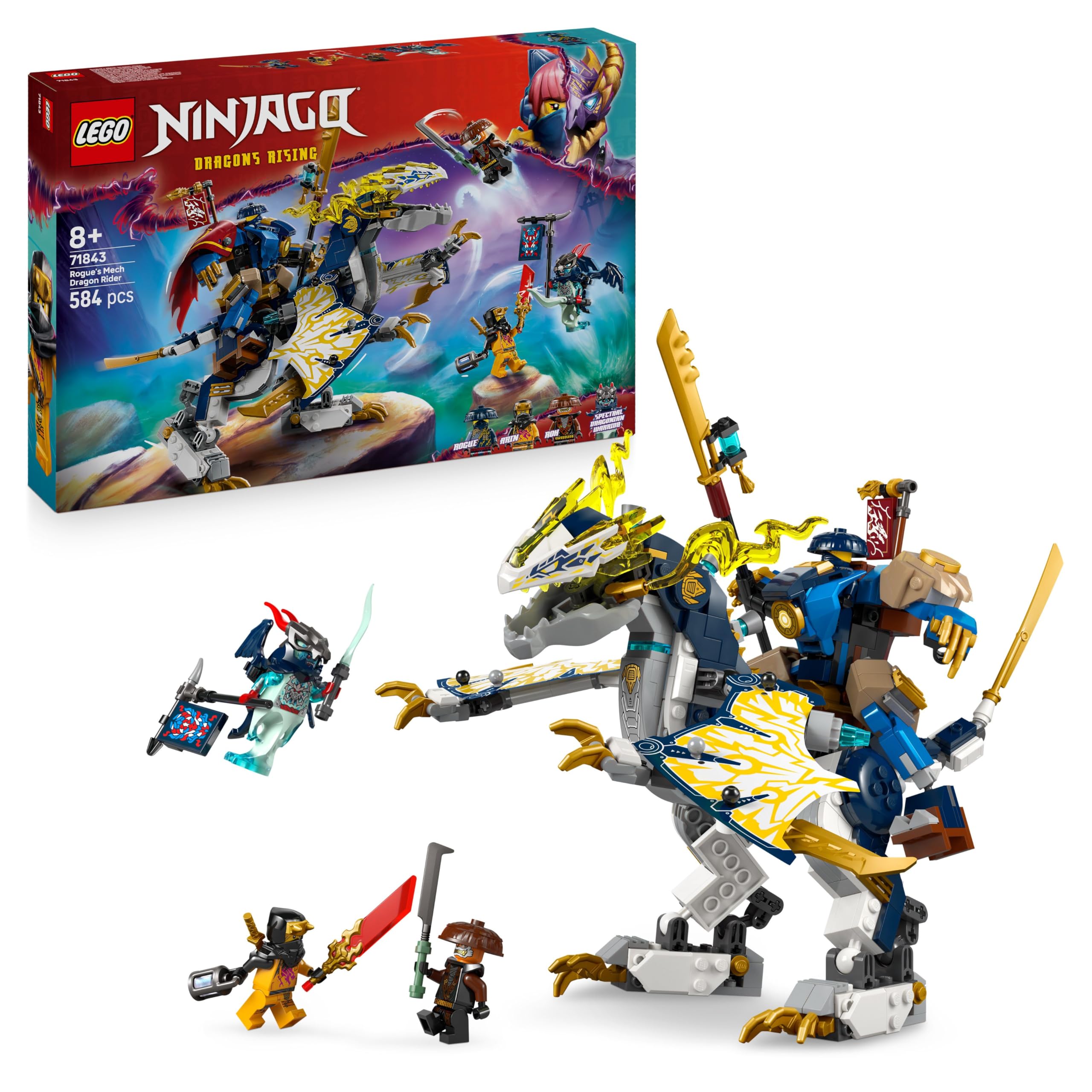 LEGO NINJAGO Rogue's Mech Dragon Rider Playset | Model 71843 | Ages 8+