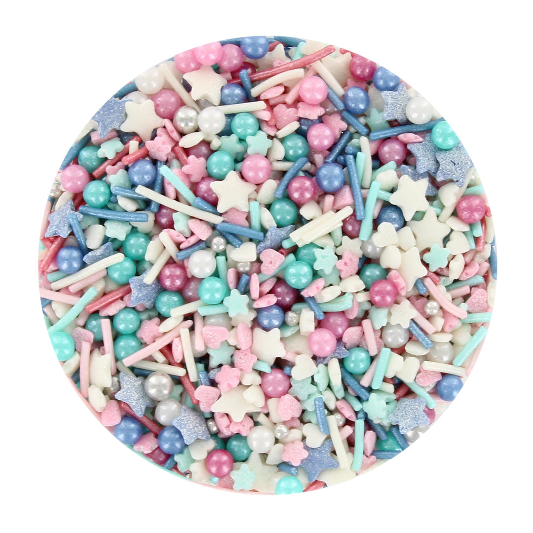 Baked with Love - Party Fun Sprinkles Mix | Blue, Pink & White Edible Cake Decorations | 90g Resealable Bottle