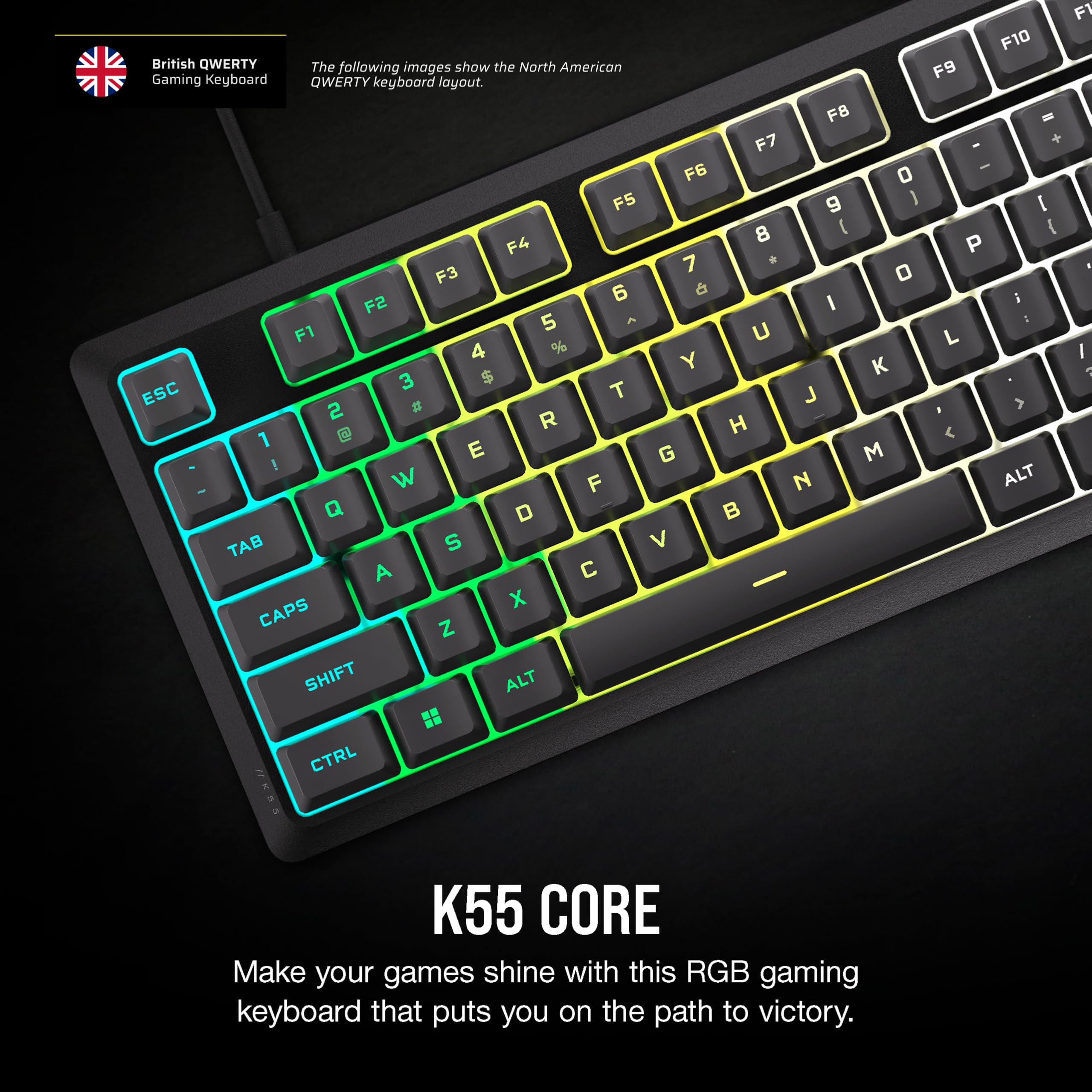 Corsair K55 CORE RGB Gaming Keyboard - Membrane, RGB Backlit, Spill Resistant 2