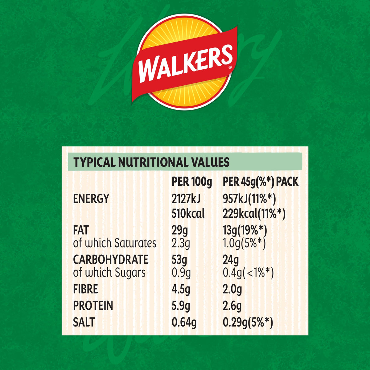 Walkers Salt & Vinegar Crisps - 32 x 45 g