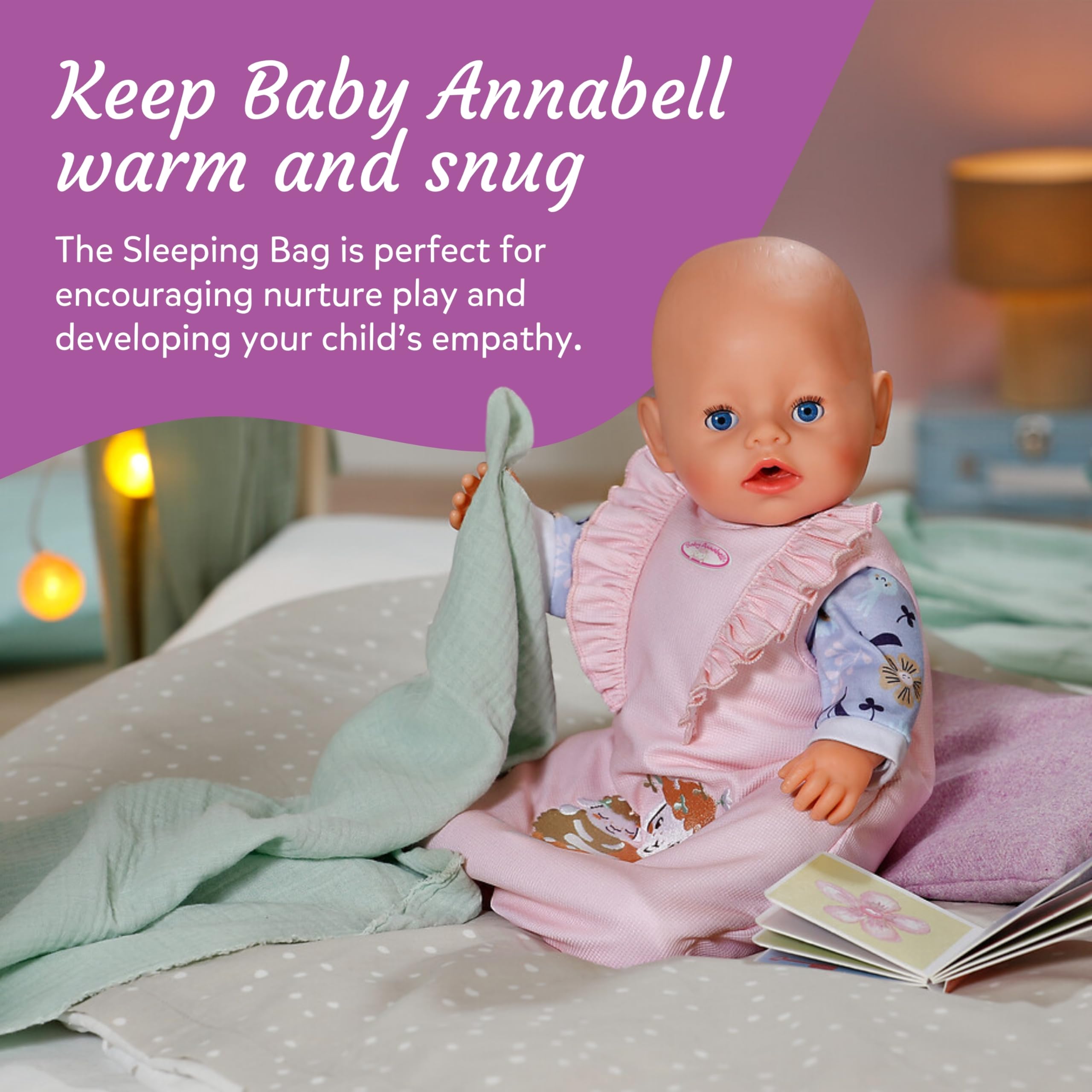 Baby Annabell - Sleeping Bag for 36cm & 43cm Dolls - Pink Floral Design with Sheep Embroidery 2