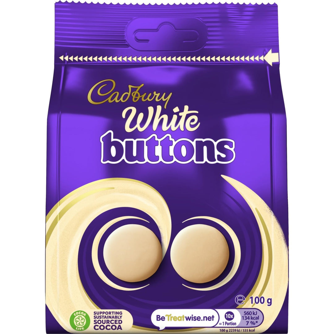 Cadbury - White Chocolate Giant Buttons, Bite Size Treats, 100 g