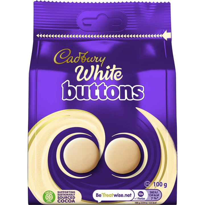 Cadbury - White Chocolate Giant Buttons, Bite Size Treats, 100 g