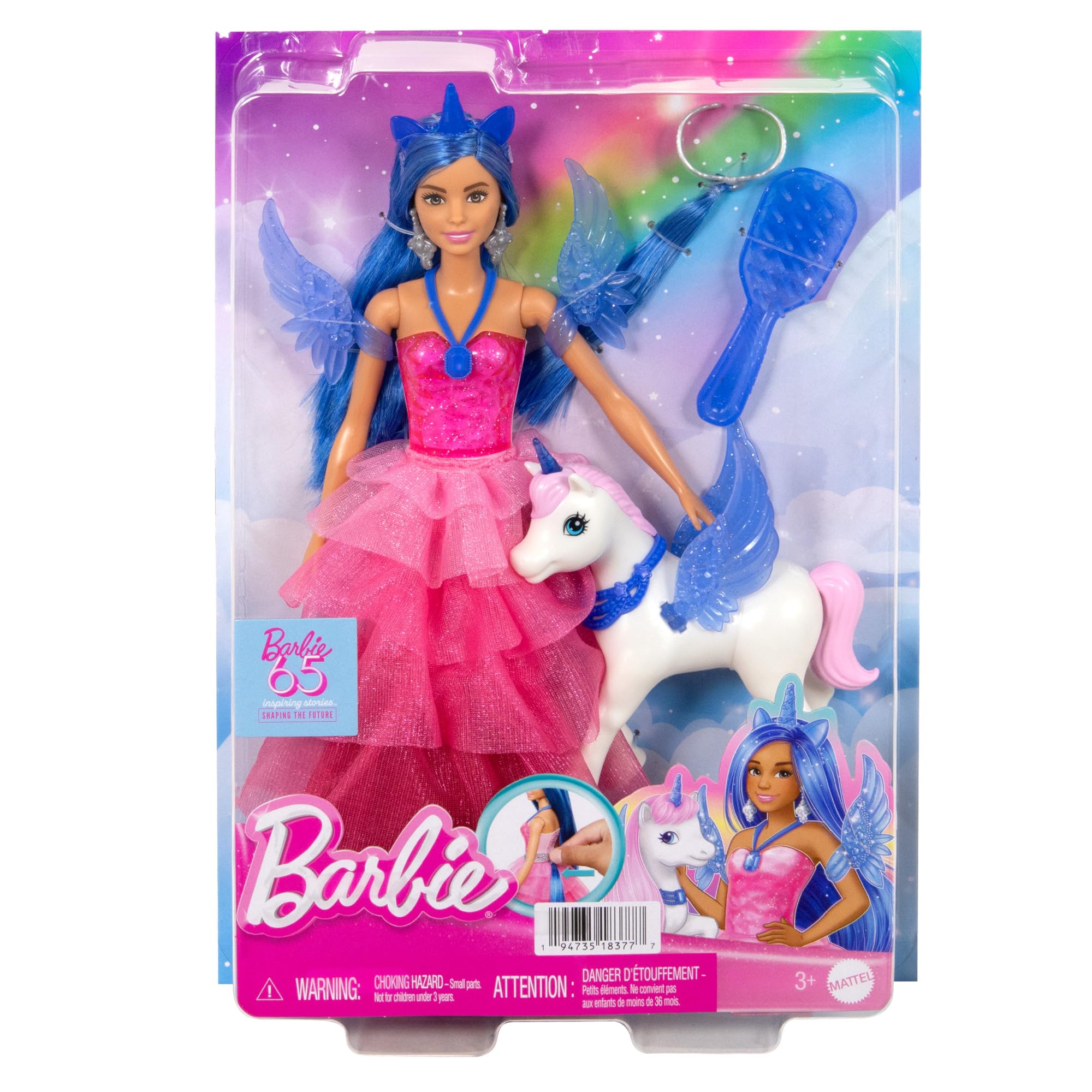 Barbie Unicorn Doll HRR16 - 65th Anniversary Alicorn with Blue Hair & Pink Gown | Ages 3+ 7