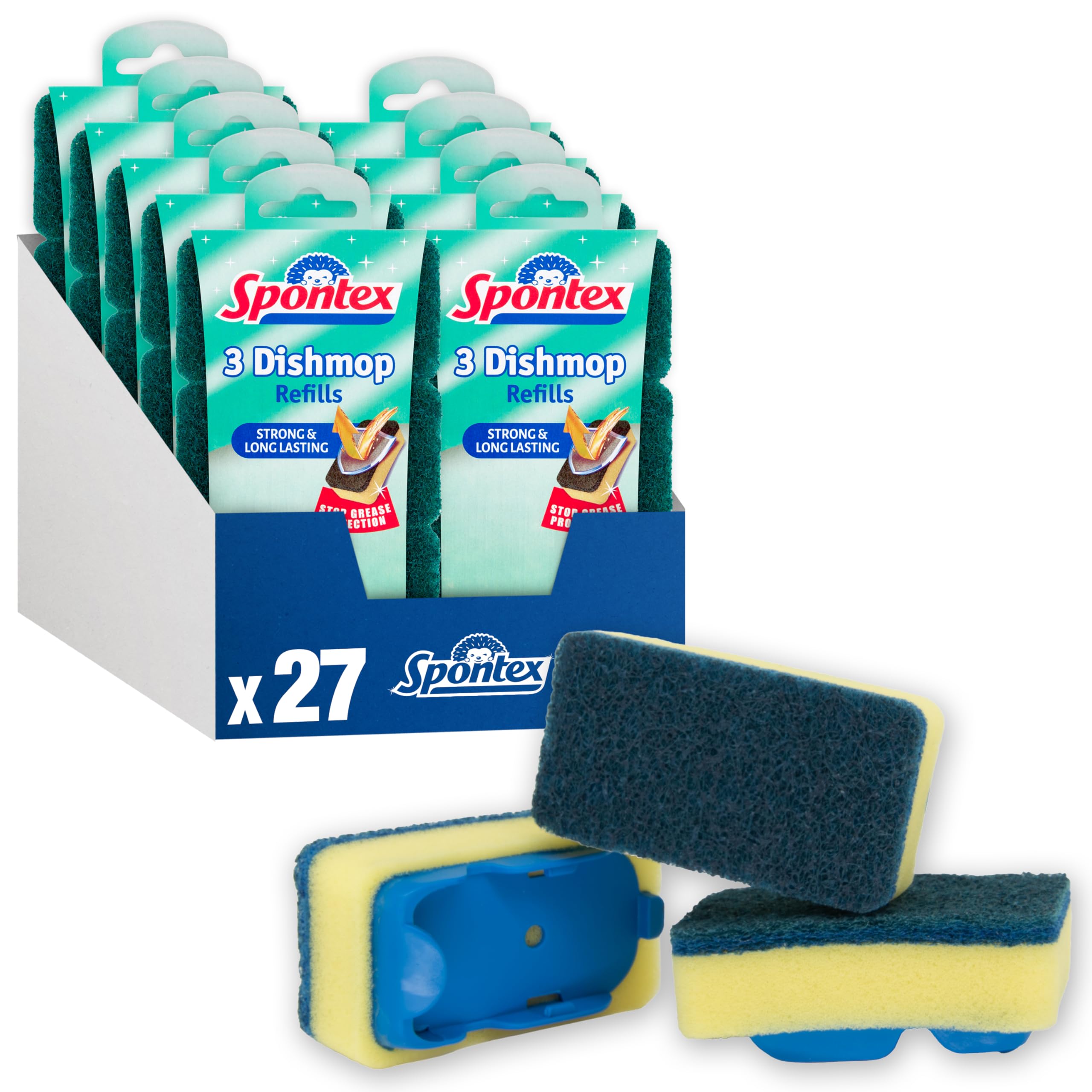 Spontex Dishmop Refills - 27 Multipurpose Replacement Sponge Heads | Anti-Grease Technology