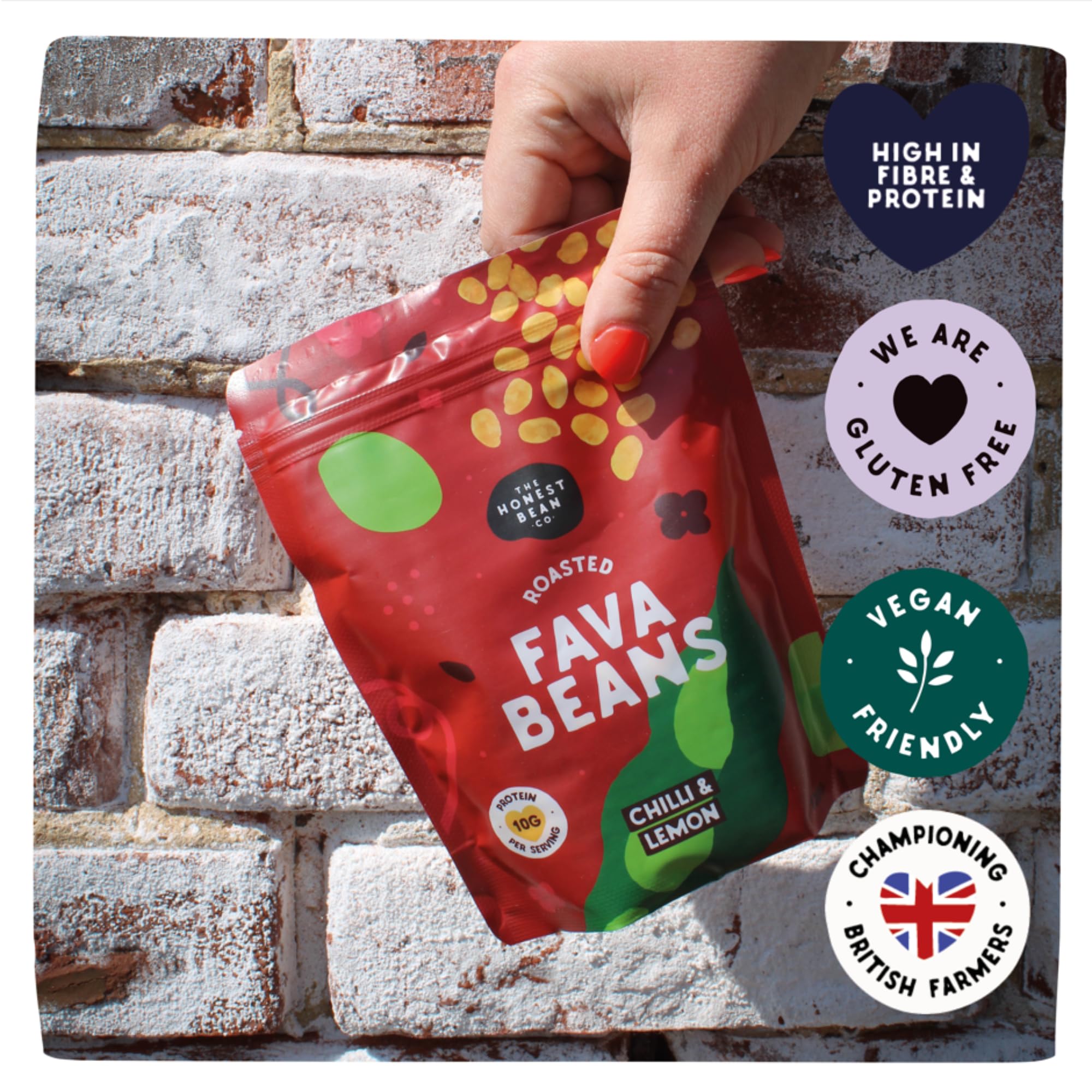 The Honest Bean Co Roasted Fava Bean Chilli & Lemon - High Protein, Vegan Snack, 120g 4