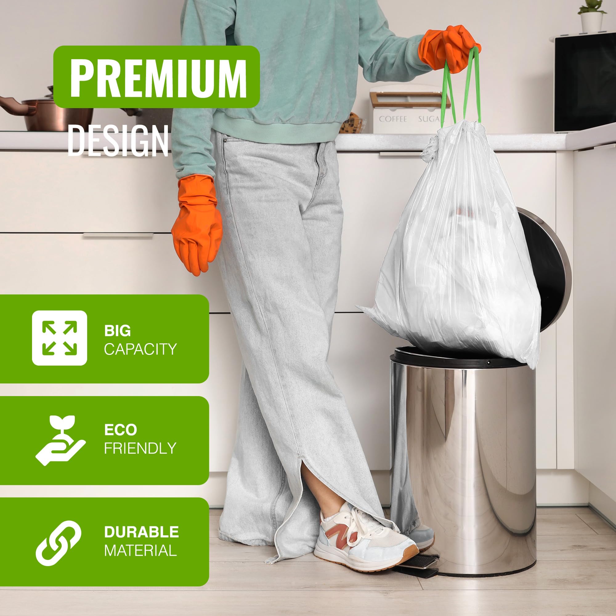 EcoBag 30L Kitchen Bin Liners - 40 Count Drawstring Bags | 25 Microns Thick | 98% Recycled Material 3