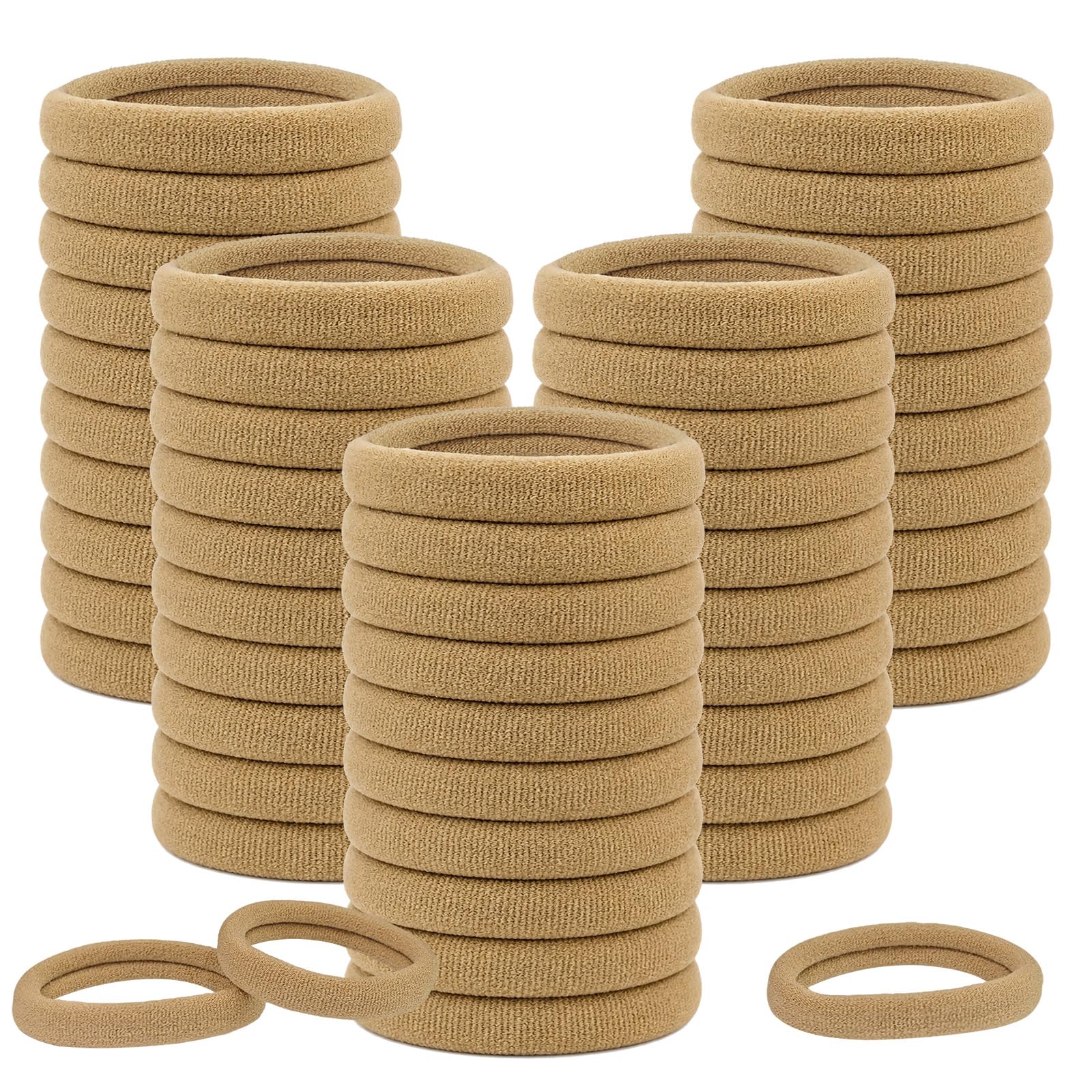 Admygo Elastic Hair Ties - 50 Pack Seamless Thick Hair Ties | High Elasticity | Light Brown 1
