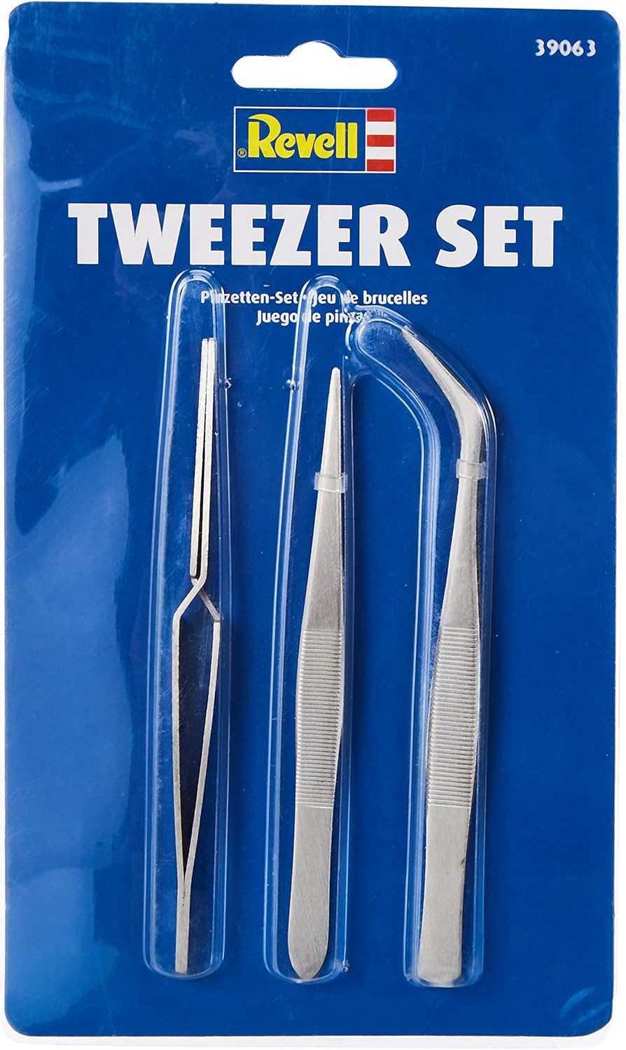 Revell 39063 Modelling Tweezers Set of 3 – Straight, Curved, Clamp 1