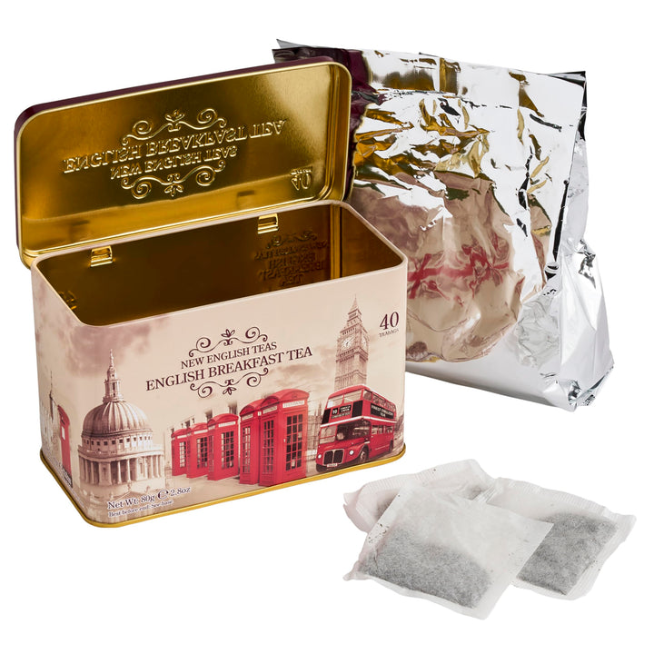 New English Teas Vintage London Tea Tin with 40 English Breakfast Teabags