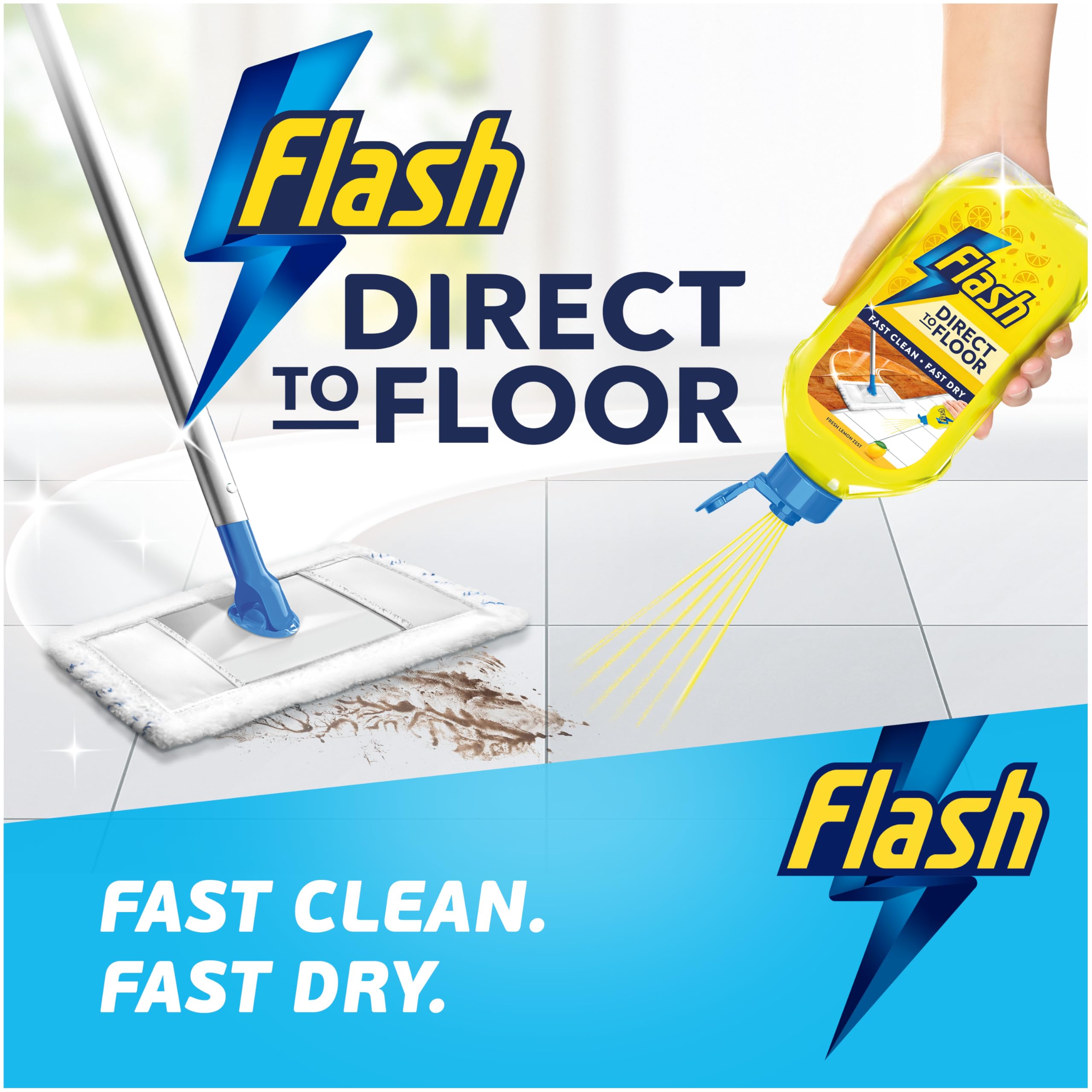 FLASH Direct To Floor Cleaner - Fast Dry & Dirt Removal | Fresh Lemon Zest | 800ML 3