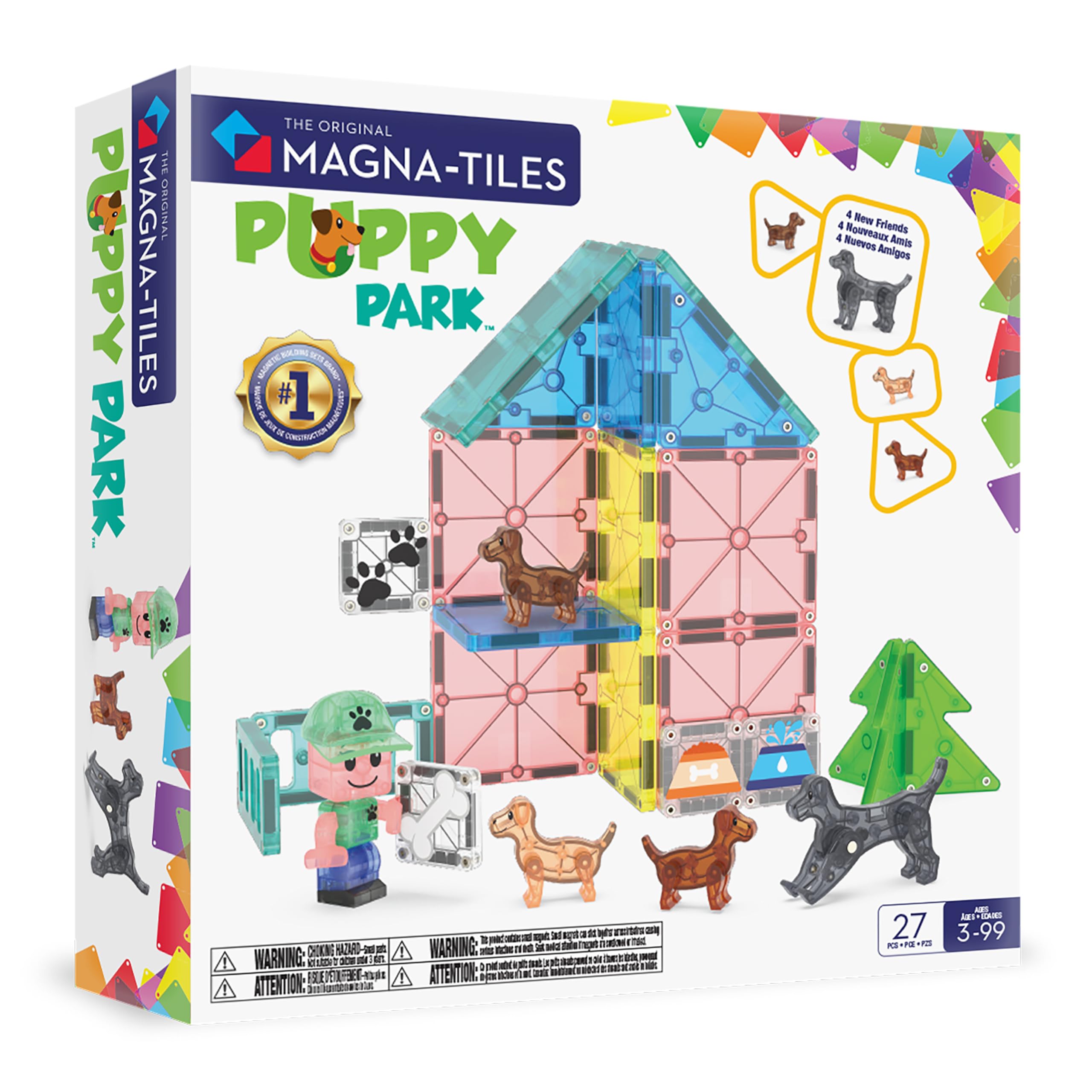 MAGNA-TILES Puppy Park 27-Piece Magnetic Construction Set - Building Toys for Kids 3+