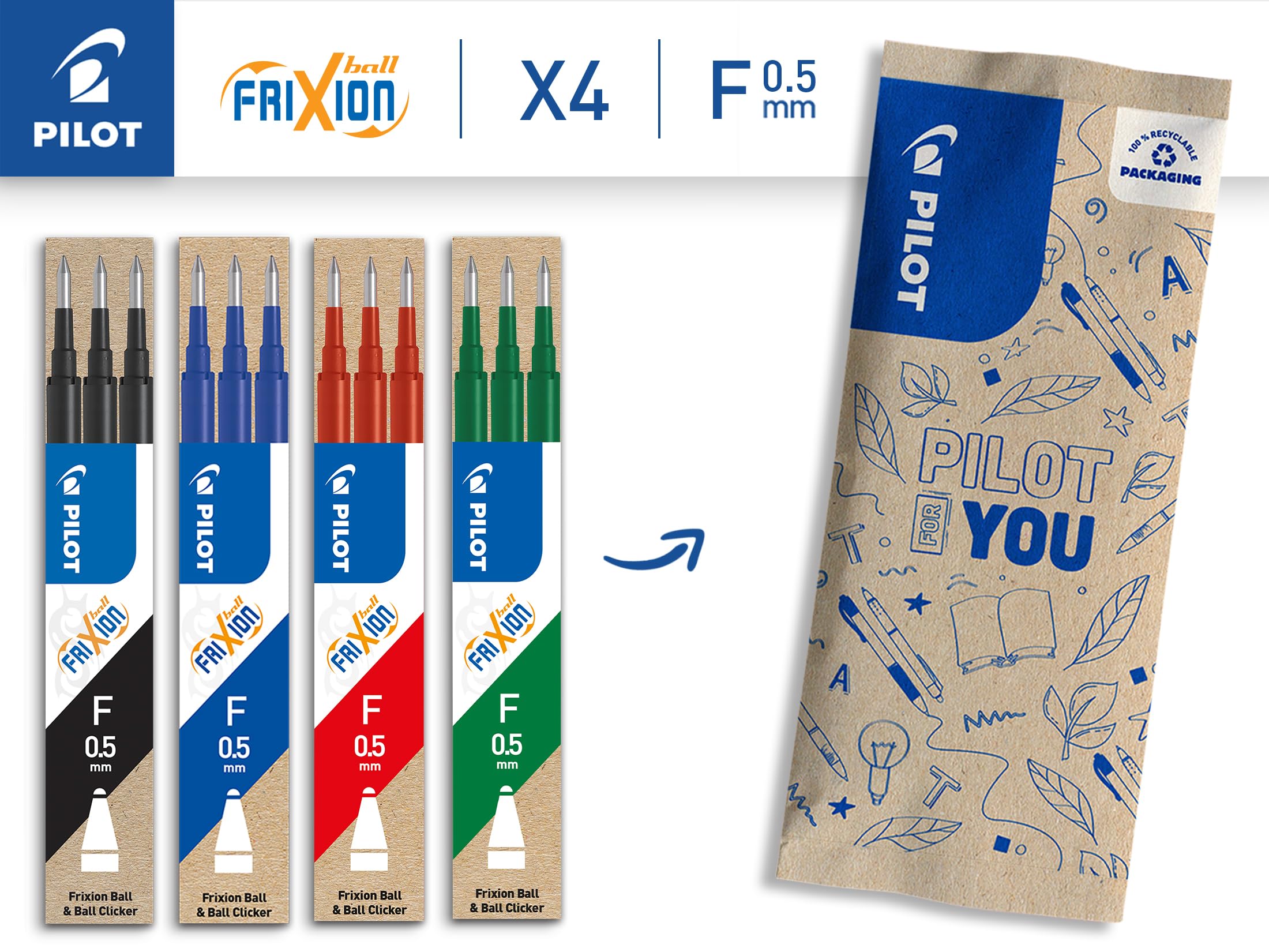PILOT Erasable Pen Refills - 4 Boxes (3 Cartridges Each) | 0.5mm Fine Tip | Heat-Sensitive Ink