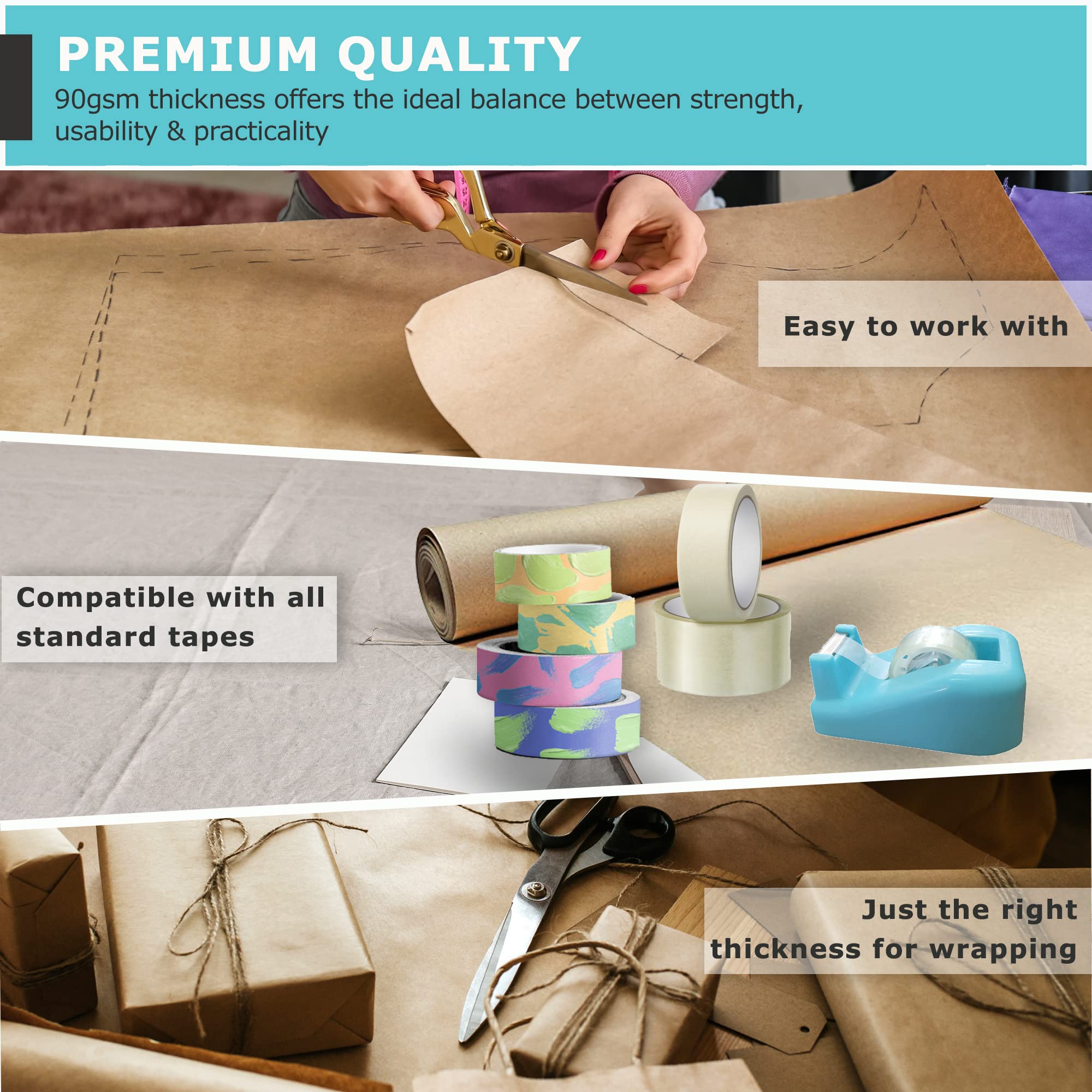 Triplast Brown ECO Kraft Paper Roll - 90 gsm Uncoated Rustic Finish | 600mm x 10m 4