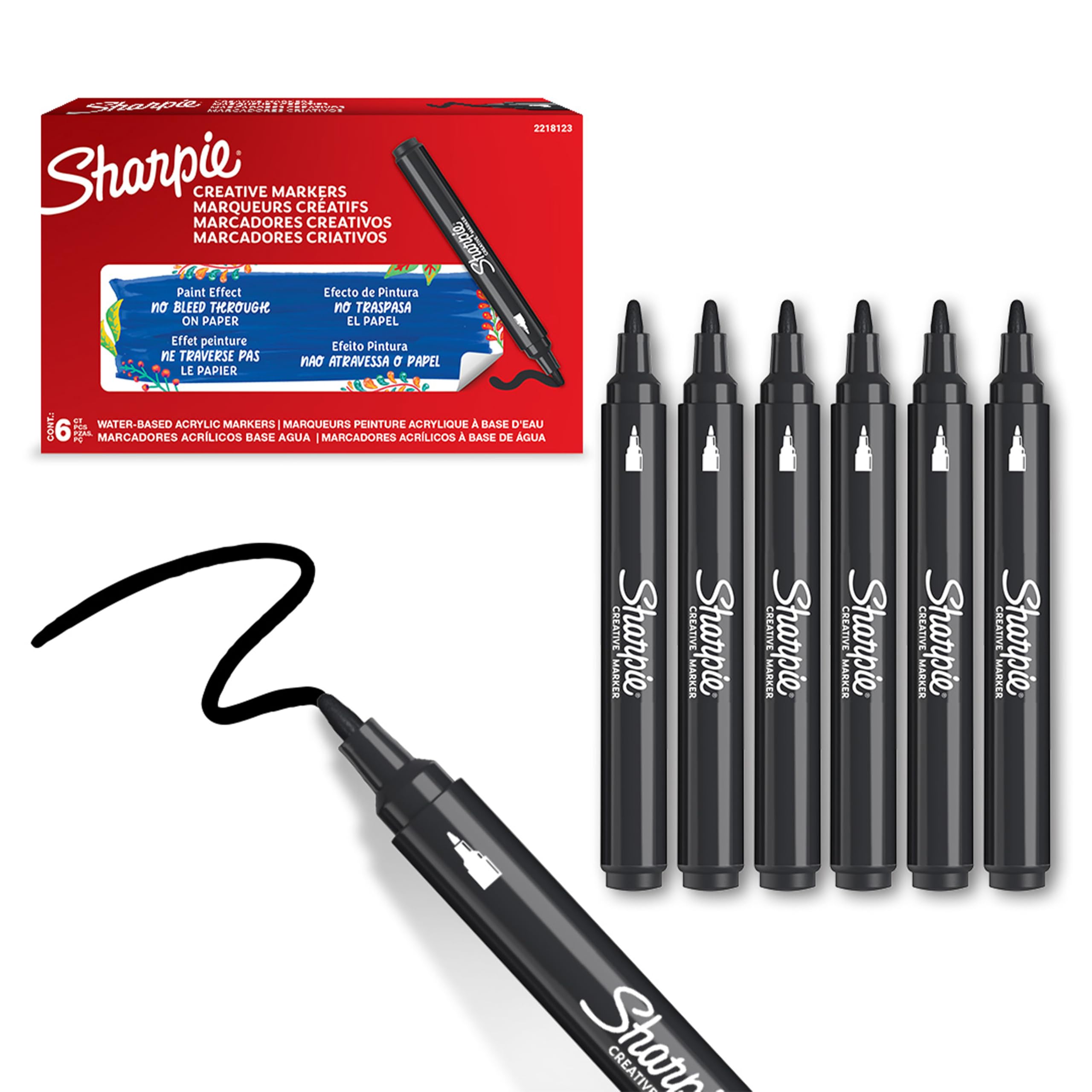 Sharpie Creative Marker Acrylic Paint Pens - Water-Based, No-Bleed Ink | Black | Pack of 6 1