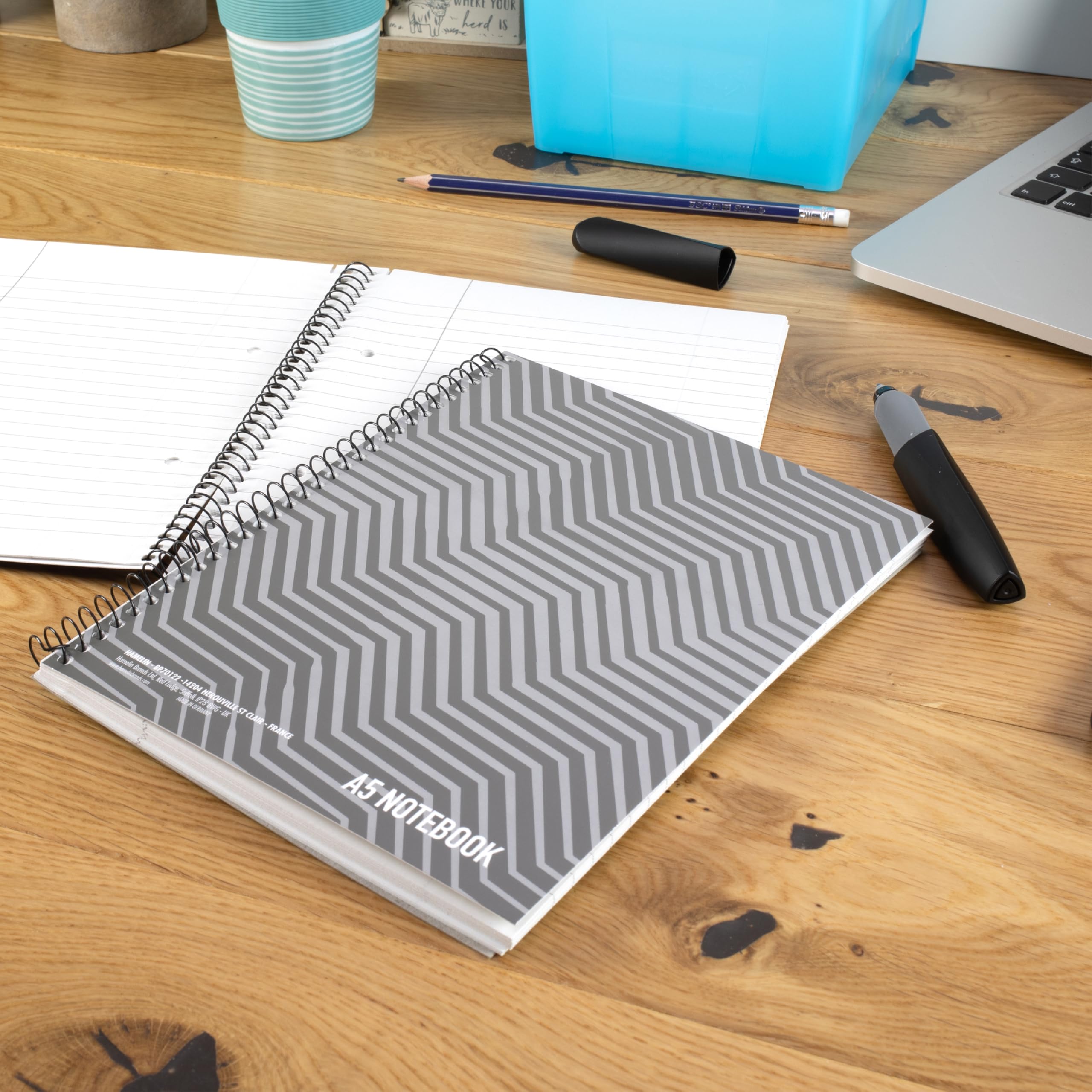 SUMMIT Jotter A5 Notebook - 80 Sheets, 160 Page, 8mm Ruled with Margin | Pack of 5 Grey