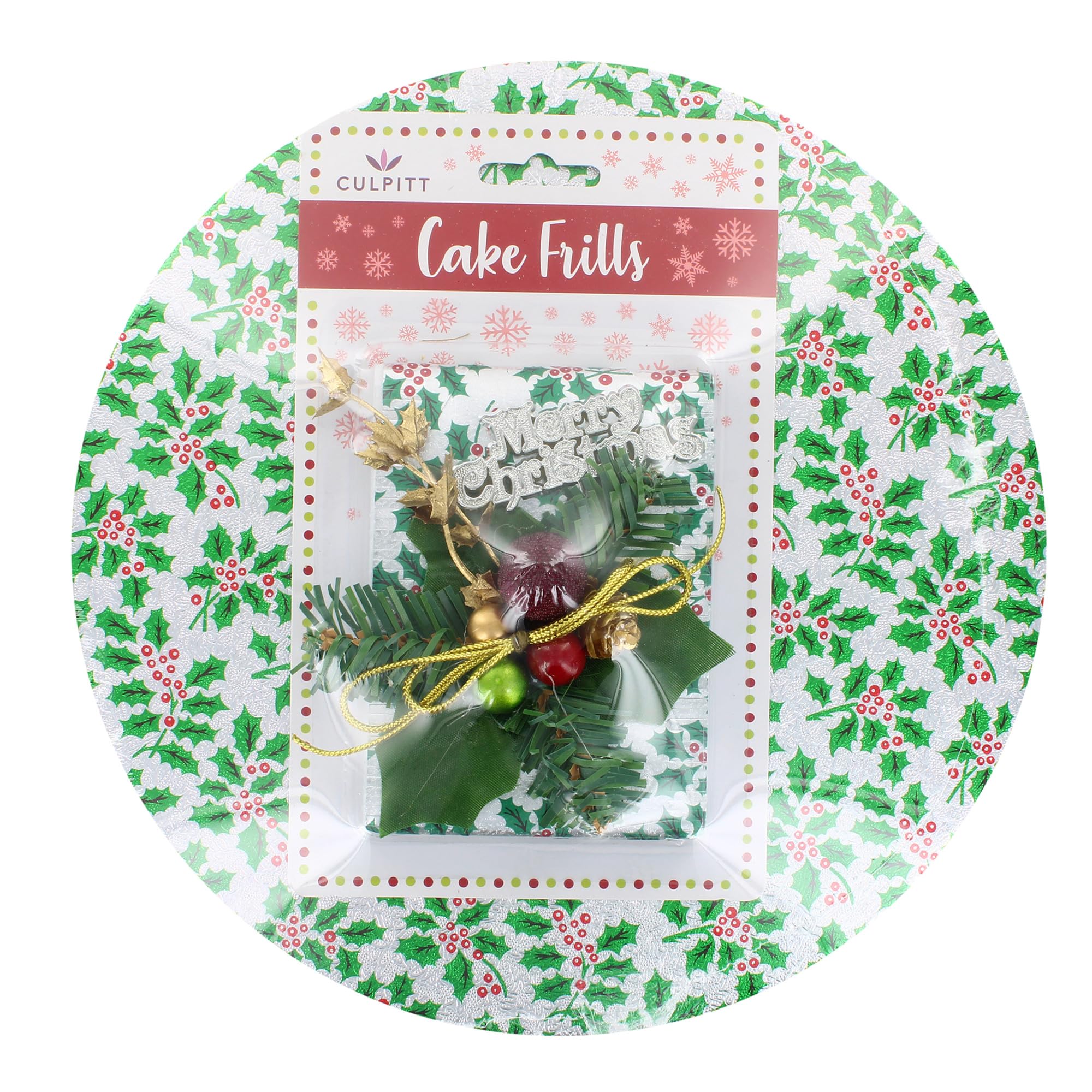 Culpitt - Holly Christmas Cake Kit with 10" Festive Cake Board & Silver Cake Frill 5