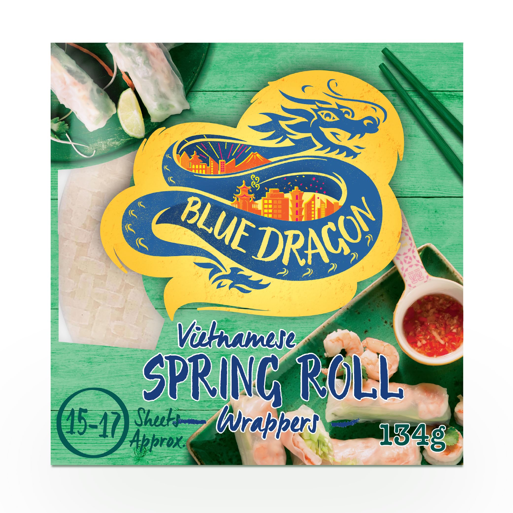 Blue Dragon Spring Roll Wrappers - Vegan & Gluten-Free Rice Paper, 134g