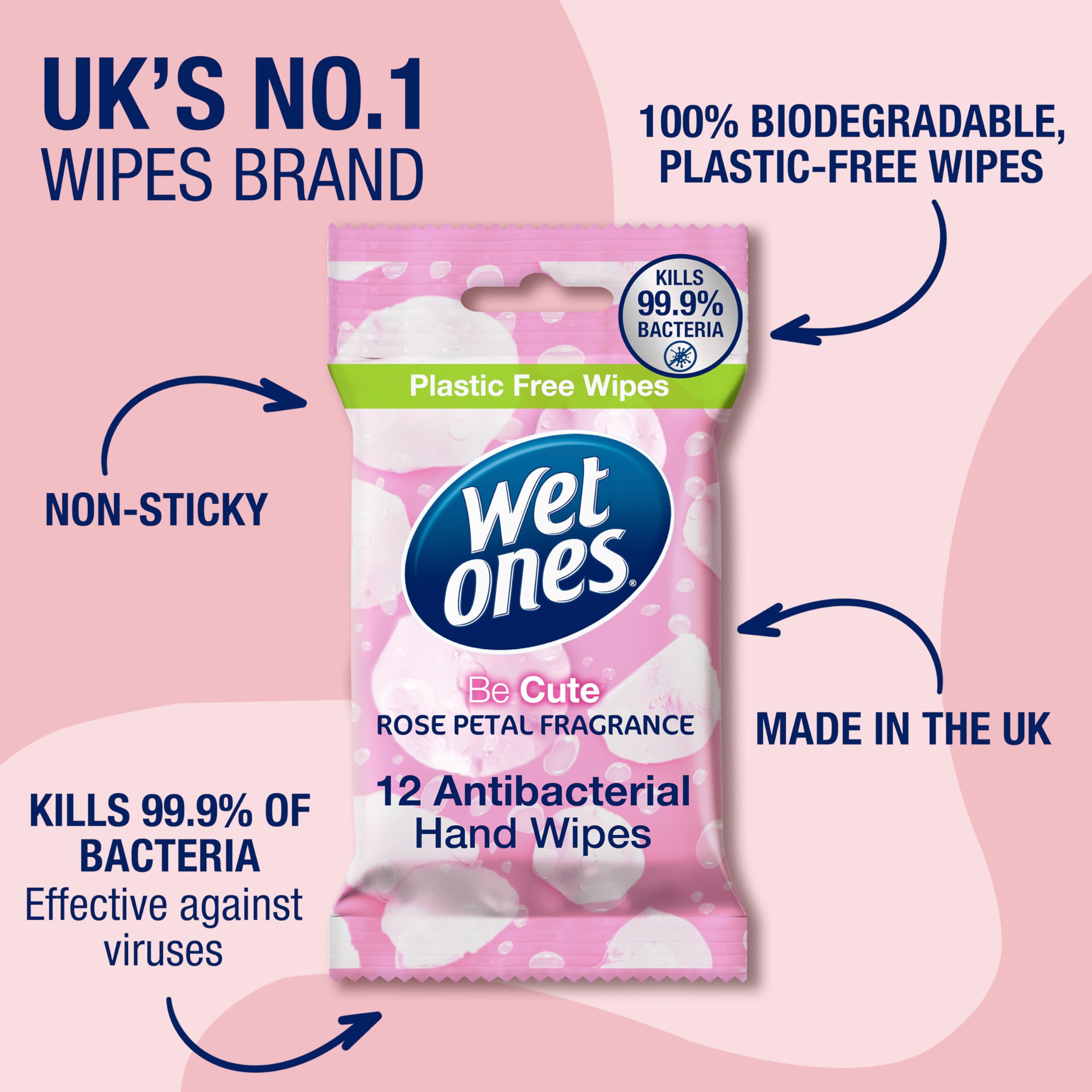 Wet Ones Be Cute Antibacterial Biodegradable Hand Wipes - Rose Scent, 12 Count Pack (144 Total Wipes) 3
