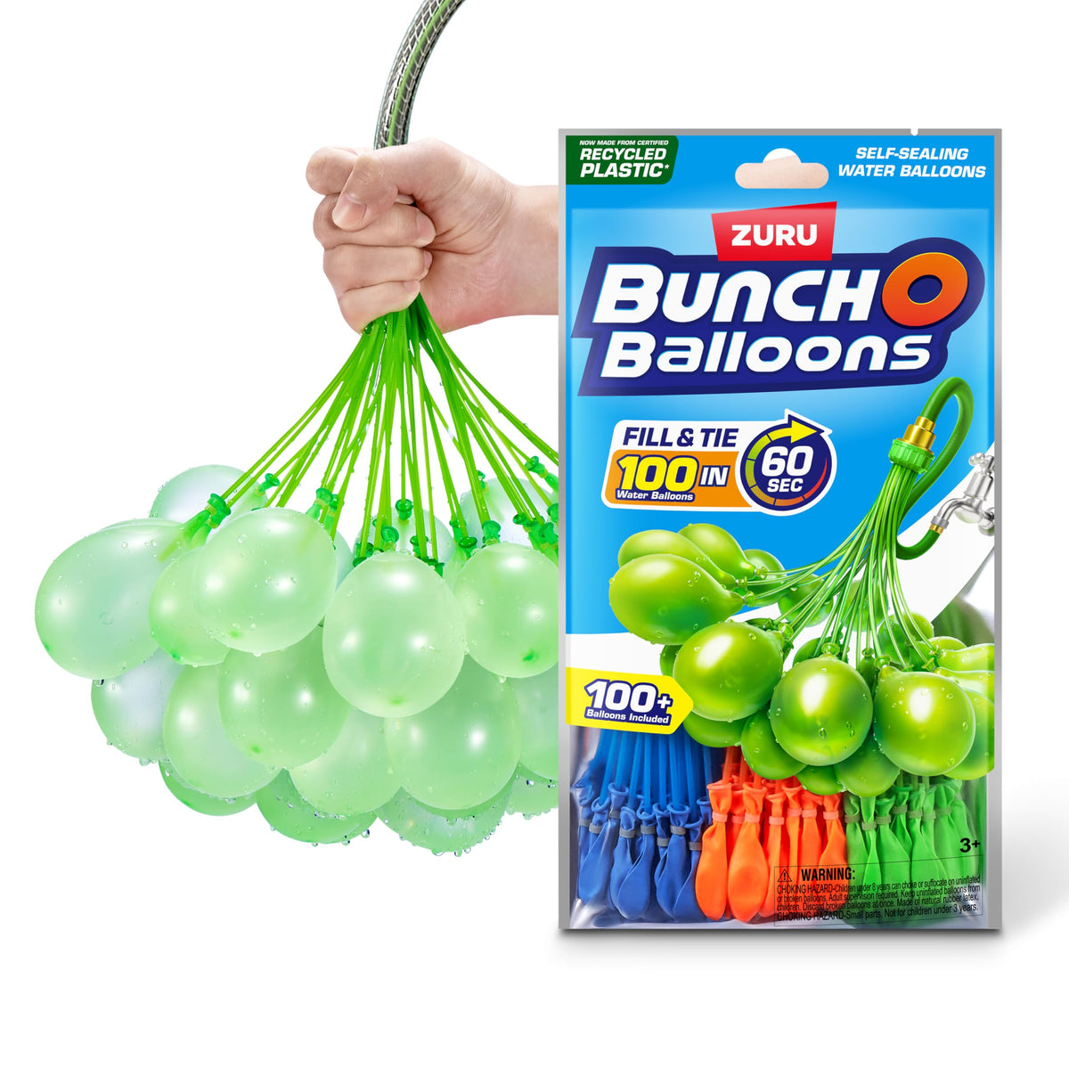 Bunch O Balloons Water Balloons - 100 Self-Tying, 3 Stems