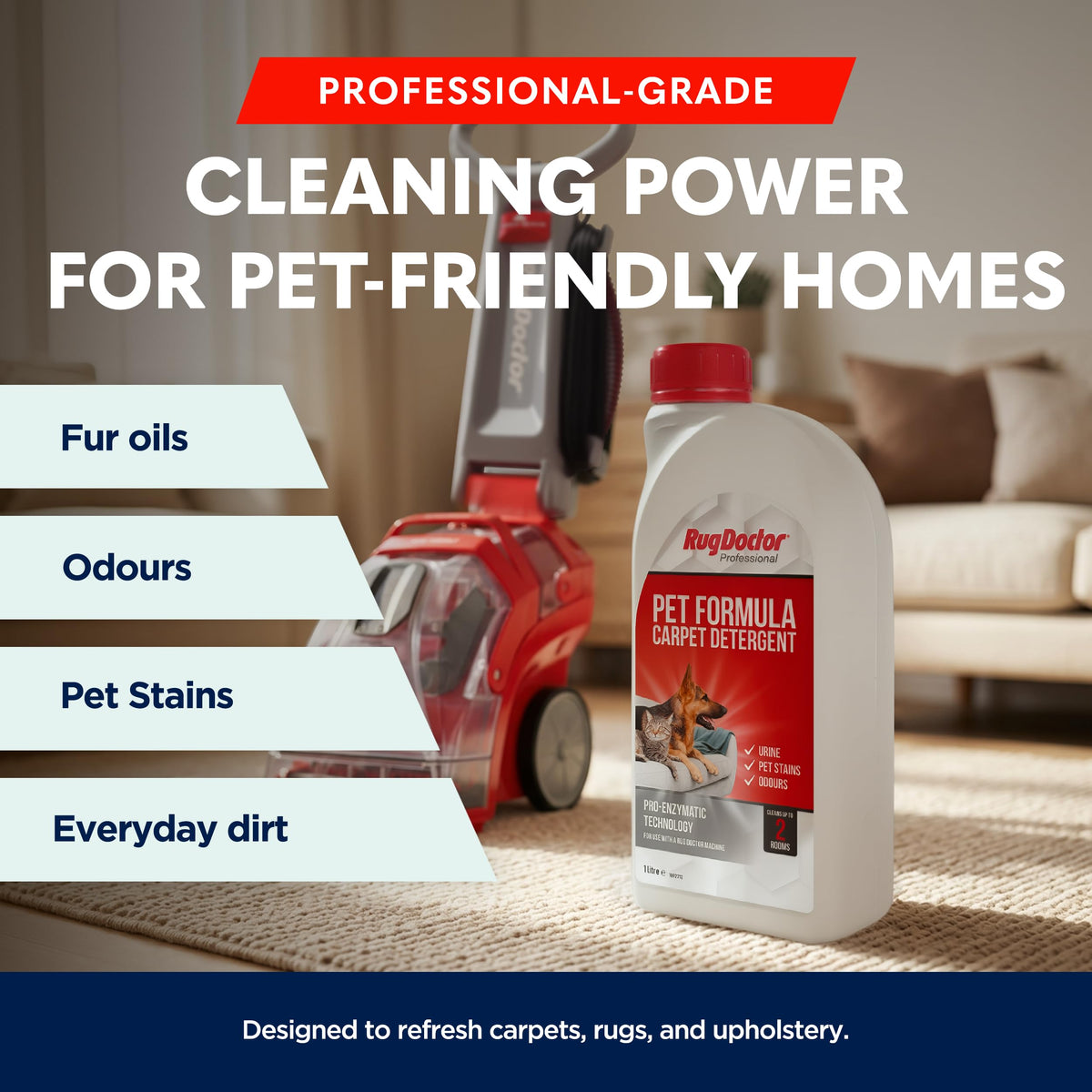 Rug Doctor Pet Formula Stain Remover - Enzyme Cleaner for Odour & Stain Removal | 1L
